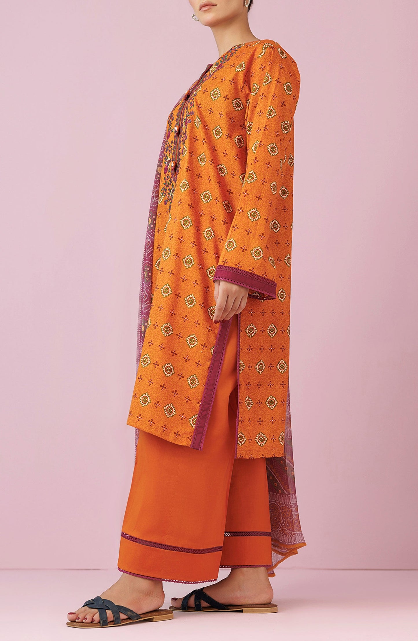 OTL-24-458/U OCHRE LAWN Women UNSTITCHED SHIRT DUPATTA PANTS