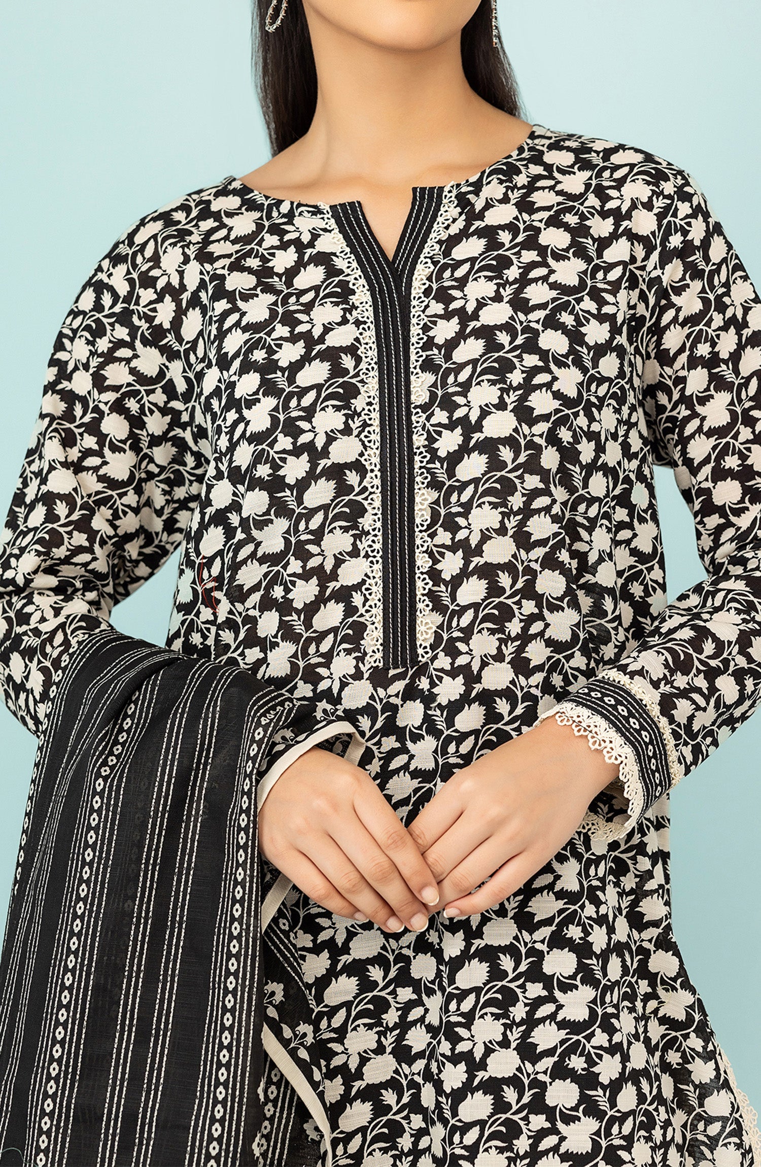 OTL-24-129/U BLACK KHADDAR Women UNSTITCHED SHIRT DUPATTA PANTS
