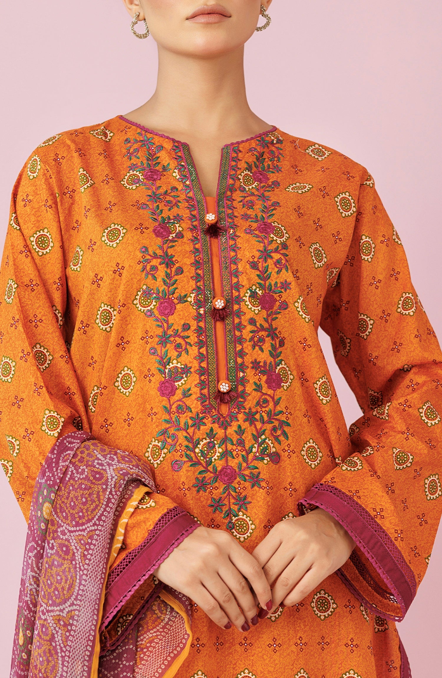 OTL-24-458/U OCHRE LAWN Women UNSTITCHED SHIRT DUPATTA PANTS