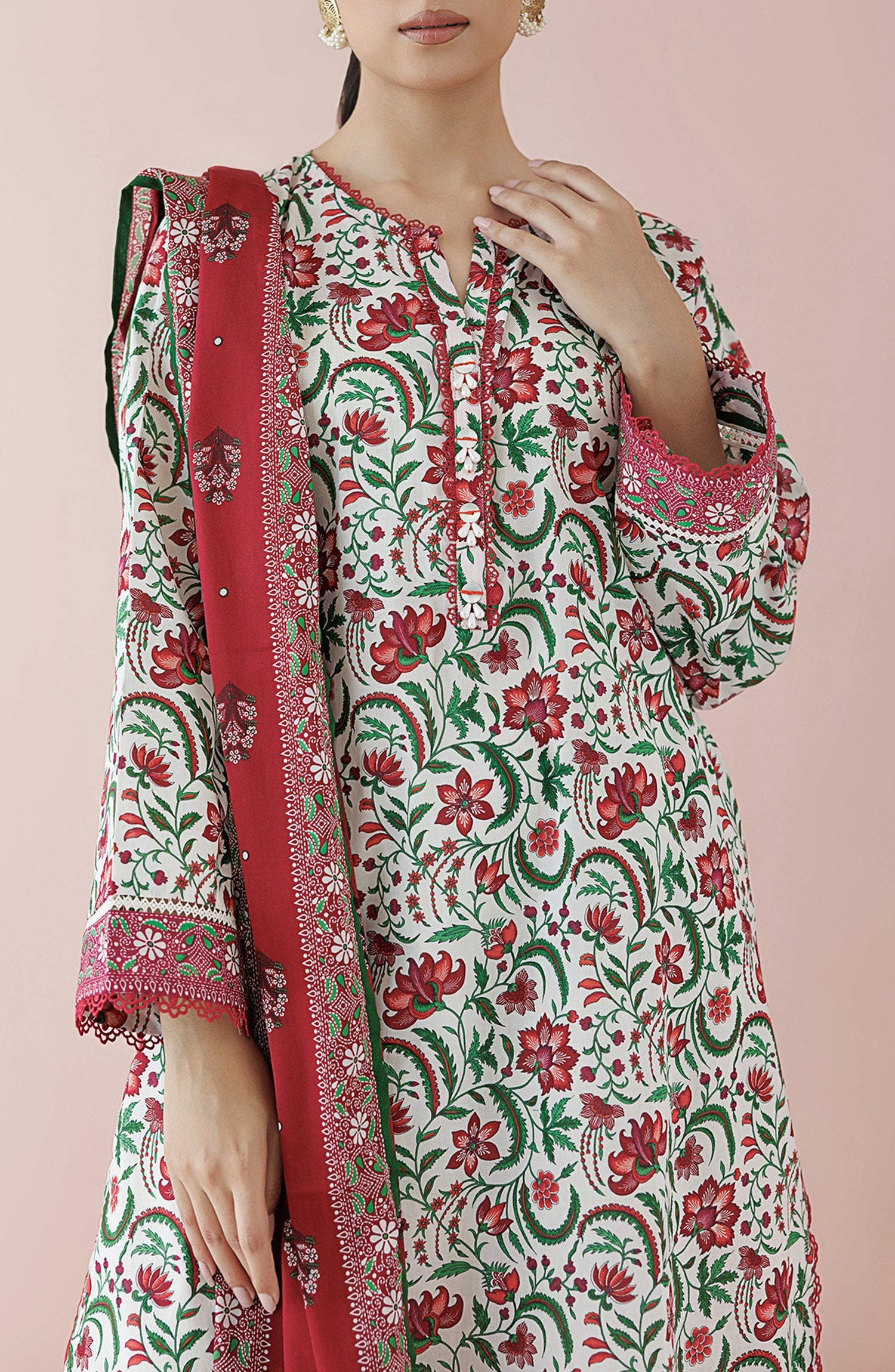 OTL-24-072/U BEIGE LAWN Women UNSTITCHED SHIRT DUPATTA PANTS