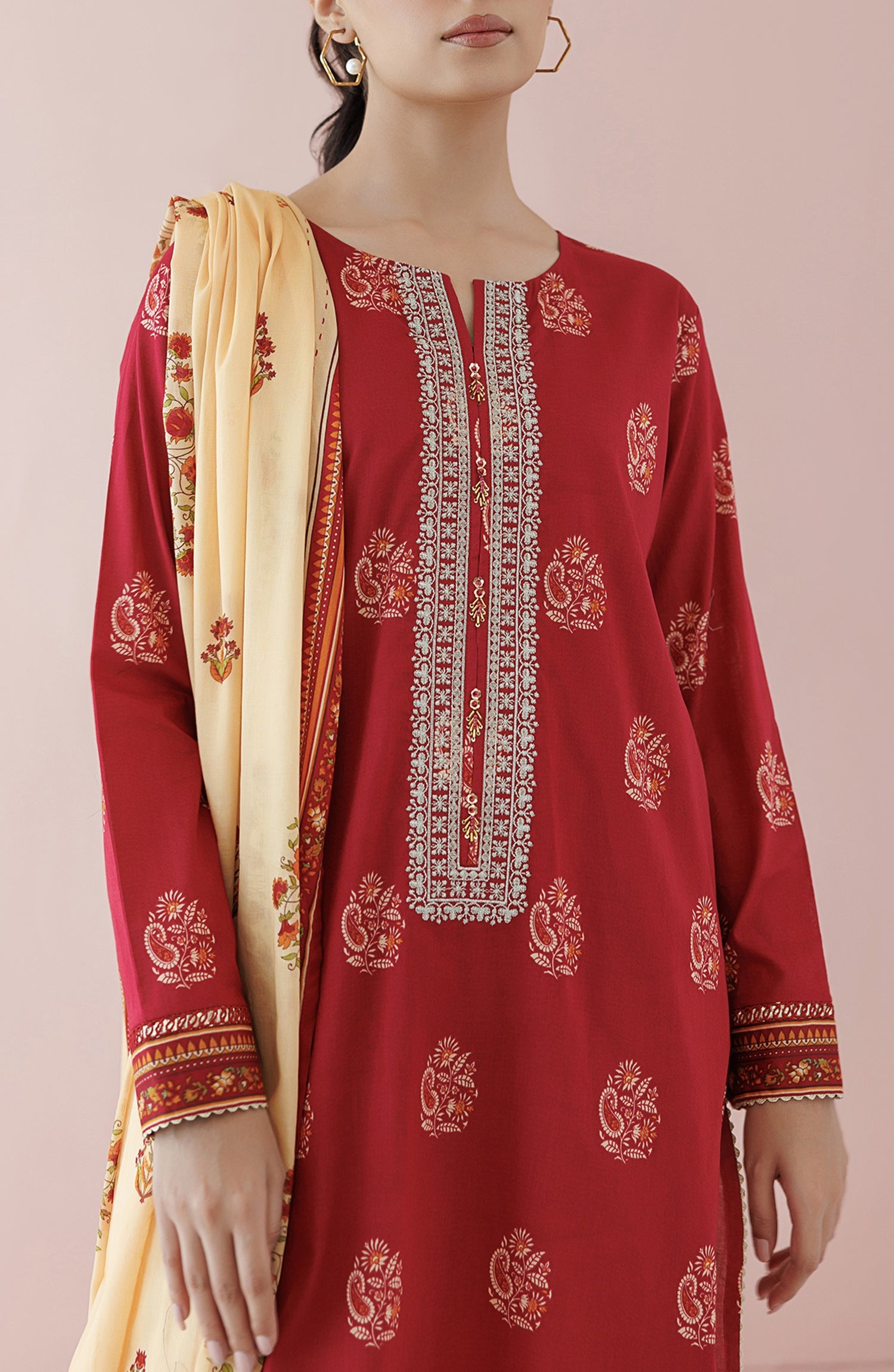 OTL-24-011/U RED LAWN Women UNSTITCHED SHIRT DUPATTA PANTS
