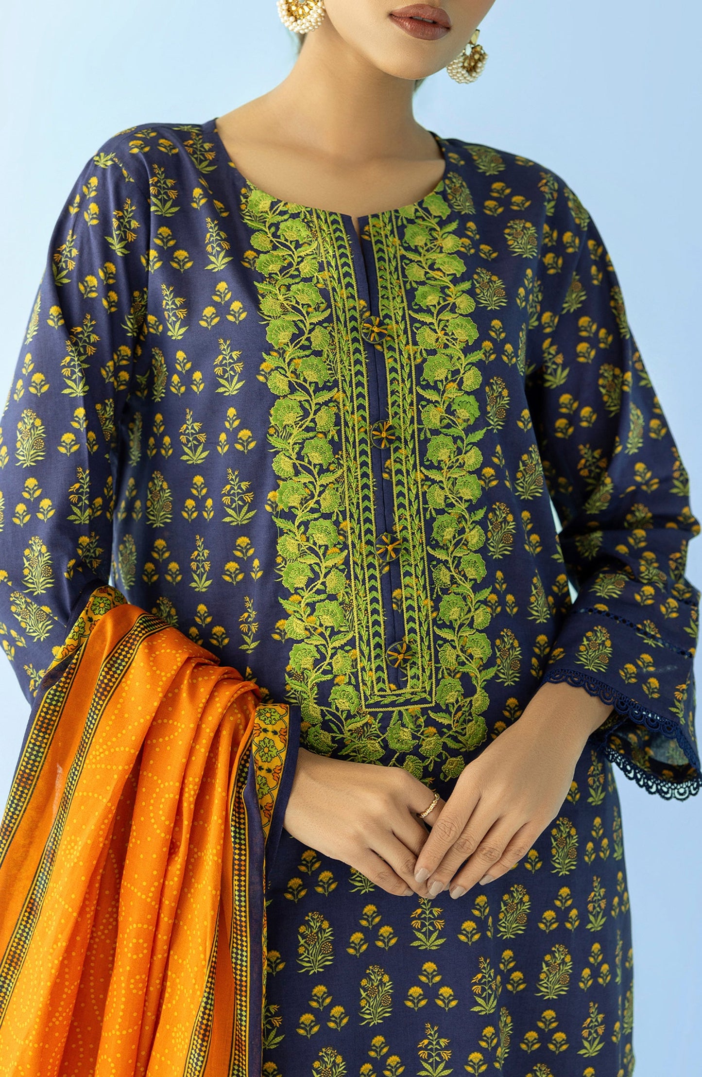 NRDS-24-025/U BLUE LAWN UNSTITCHED SHIRT DUPATTA