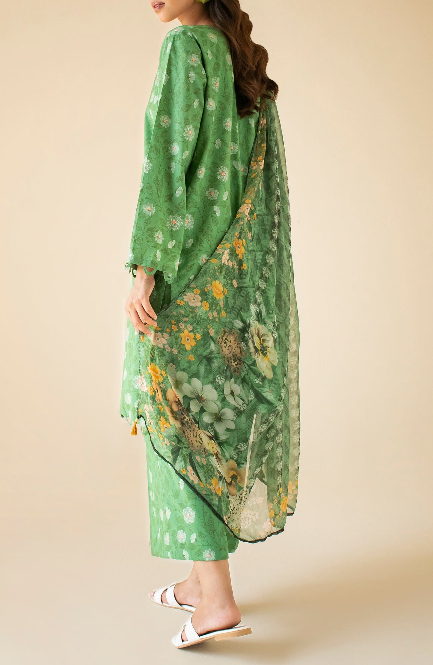 OTL-24-306/U GREEN COTTON VISCOSE Women UNSTITCHED SHIRT DUPATTA PANTS