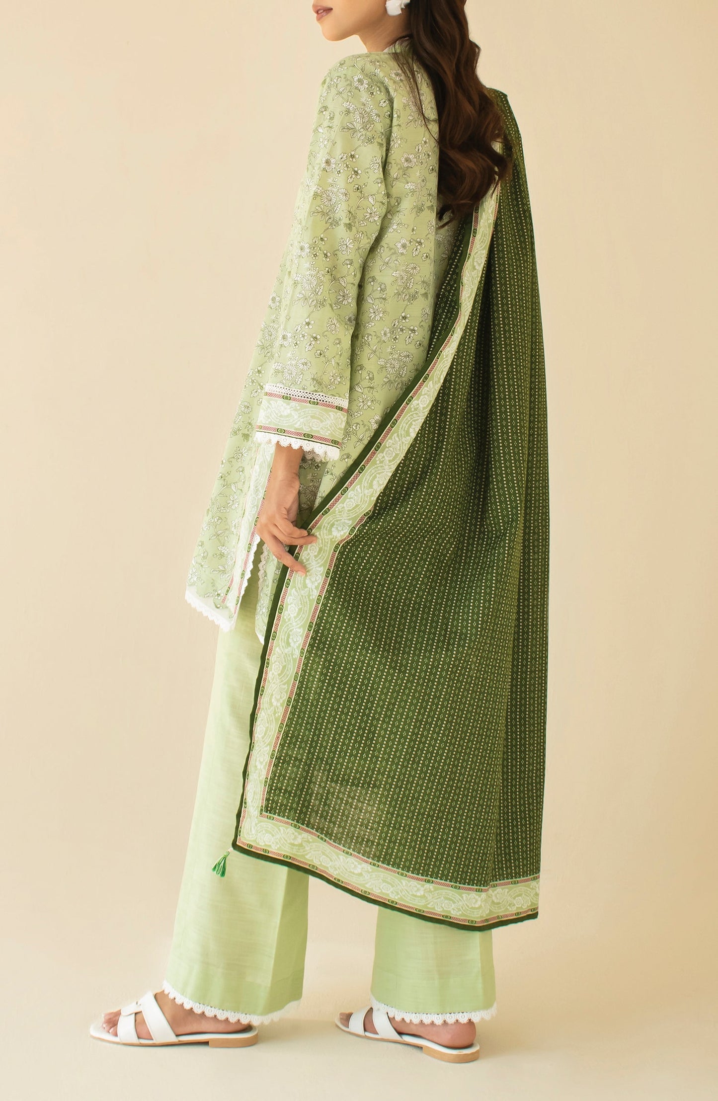 OTL-24-174/U MINT GREEN KHADDAR Women UNSTITCHED SHIRT DUPATTA PANTS