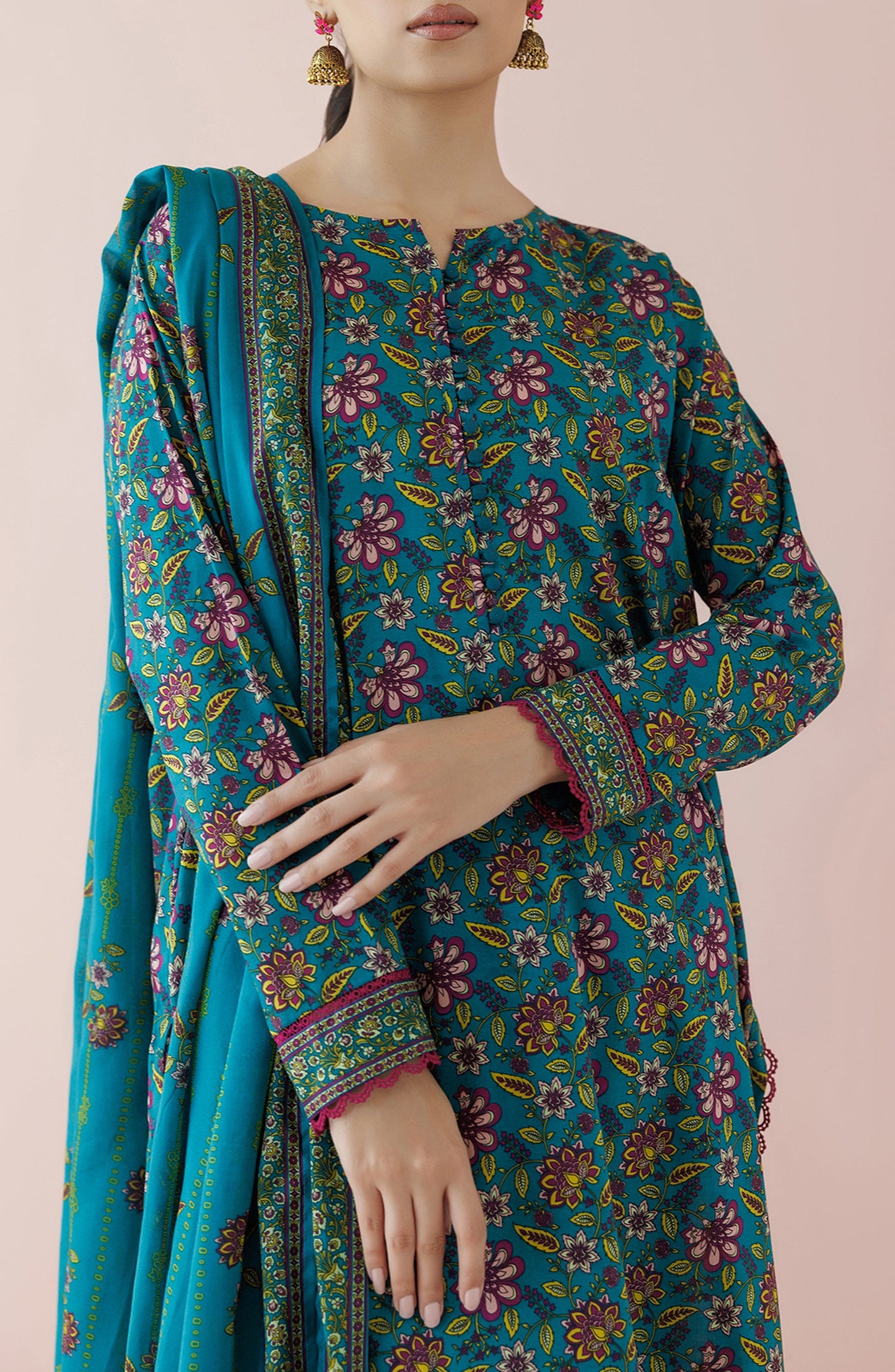 OTL-24-209/U TEAL LAWN Women UNSTITCHED SHIRT DUPATTA PANTS