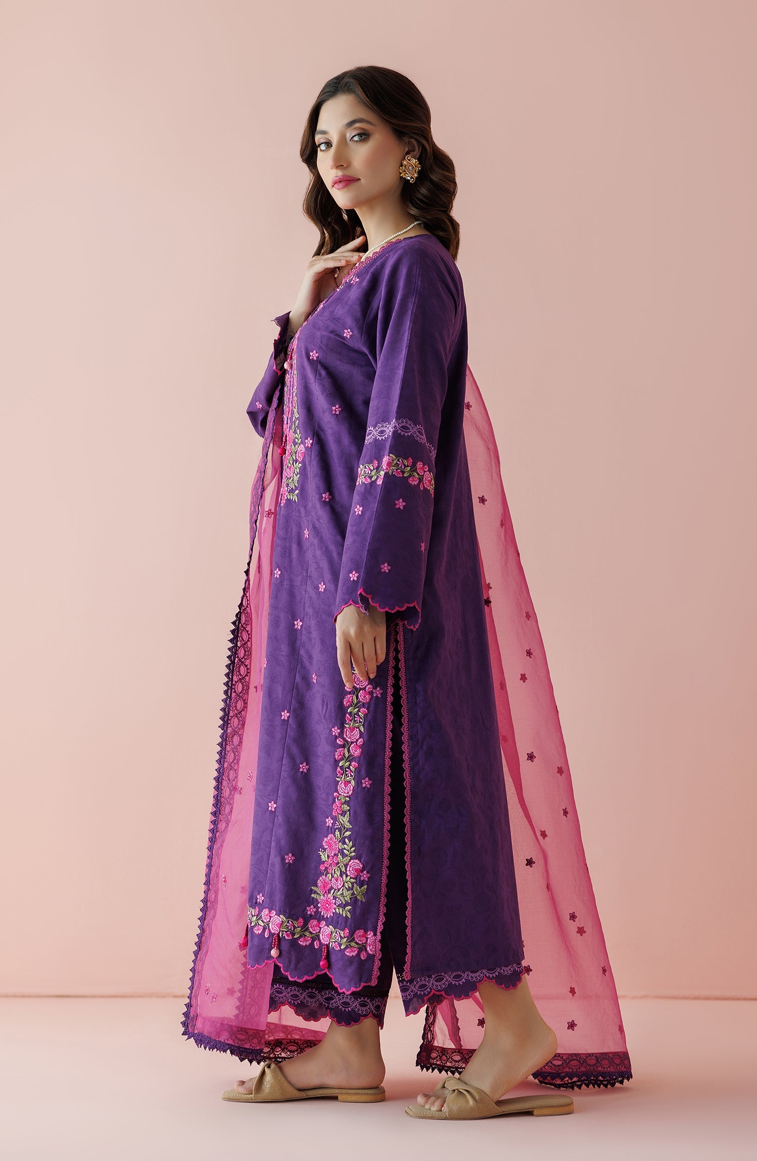 OTL-24-003/S PURPLE JACQUARD Women READY TO WEAR SHIRT DUPATTA PANTS