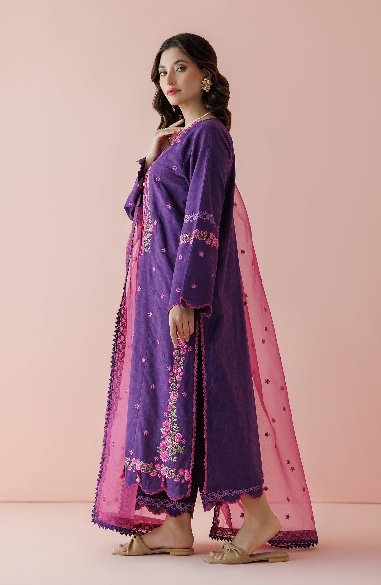 OTL-24-003/S PURPLE JACQUARD Women READY TO WEAR SHIRT DUPATTA PANTS
