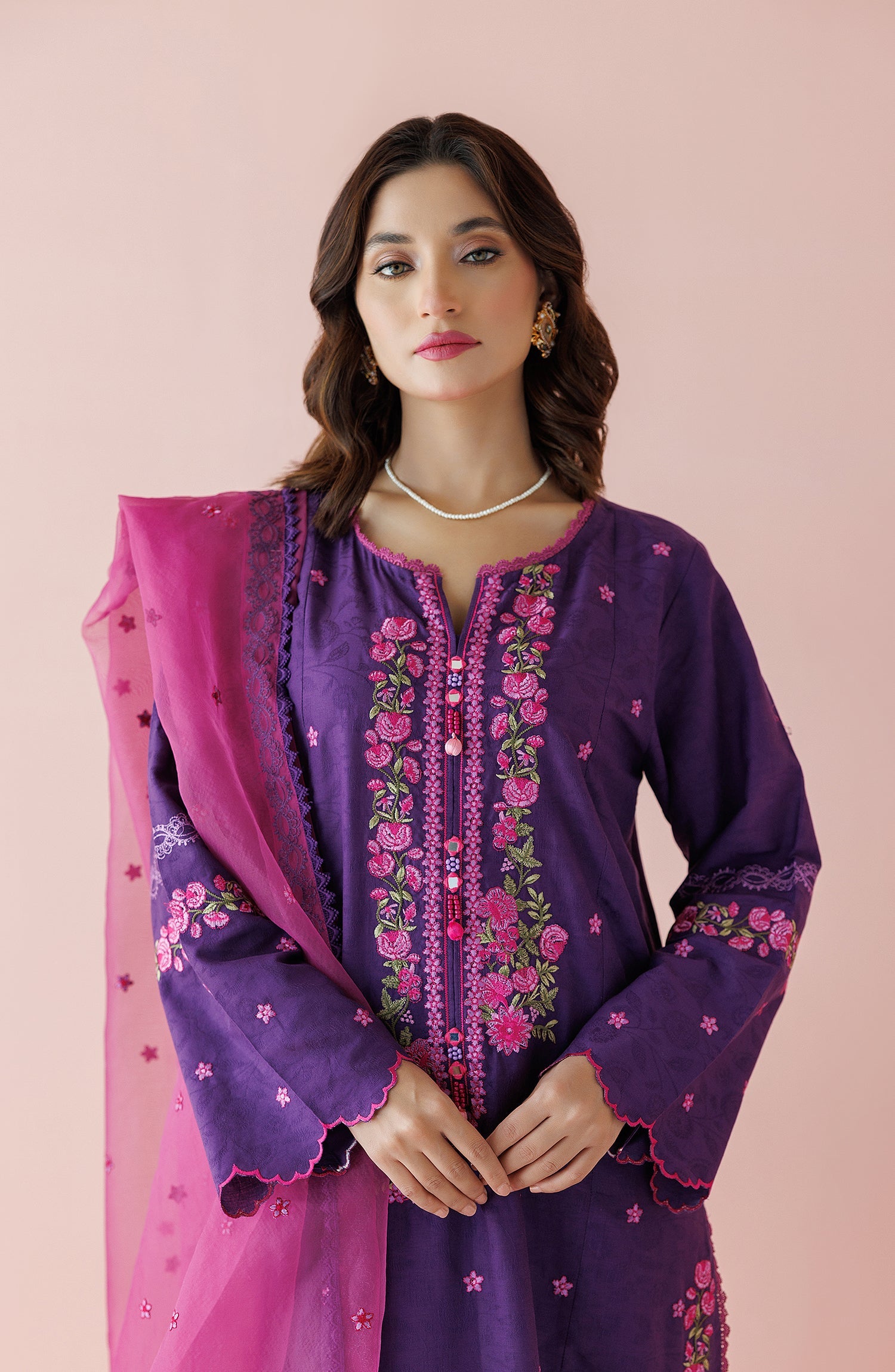 OTL-24-003/S PURPLE JACQUARD Women READY TO WEAR SHIRT DUPATTA PANTS