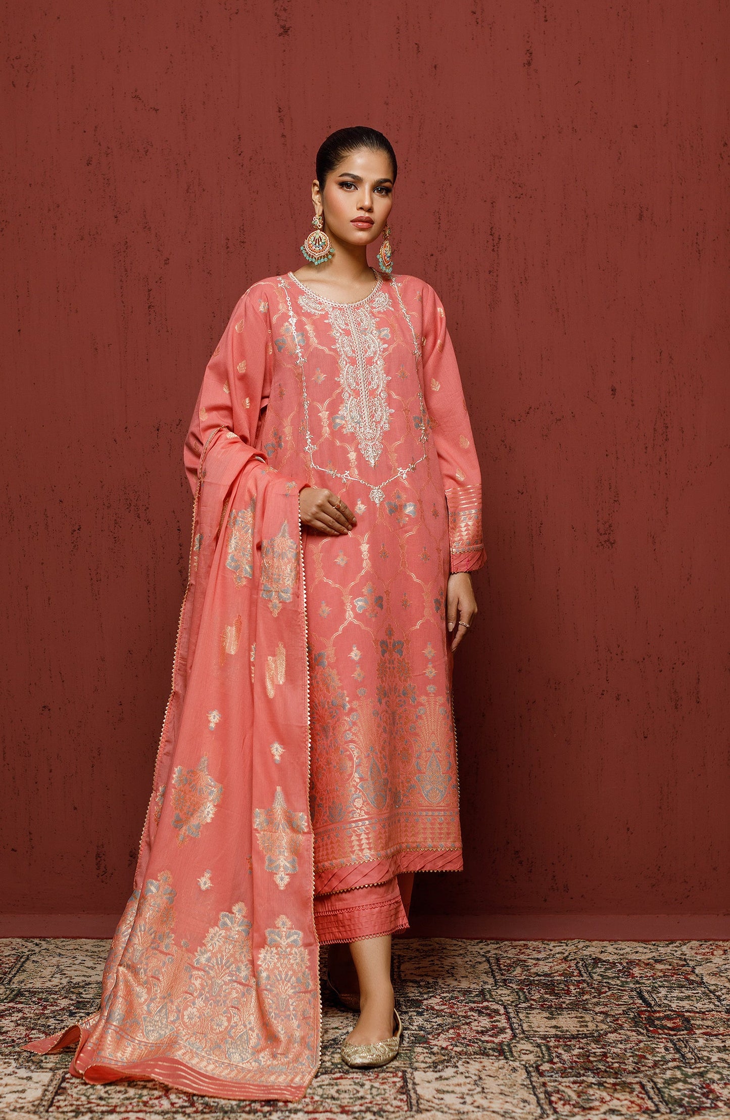 OTLF-23-078 PINK JACQUARD Women UNSTITCHED SHIRT DUPATTA PANTS