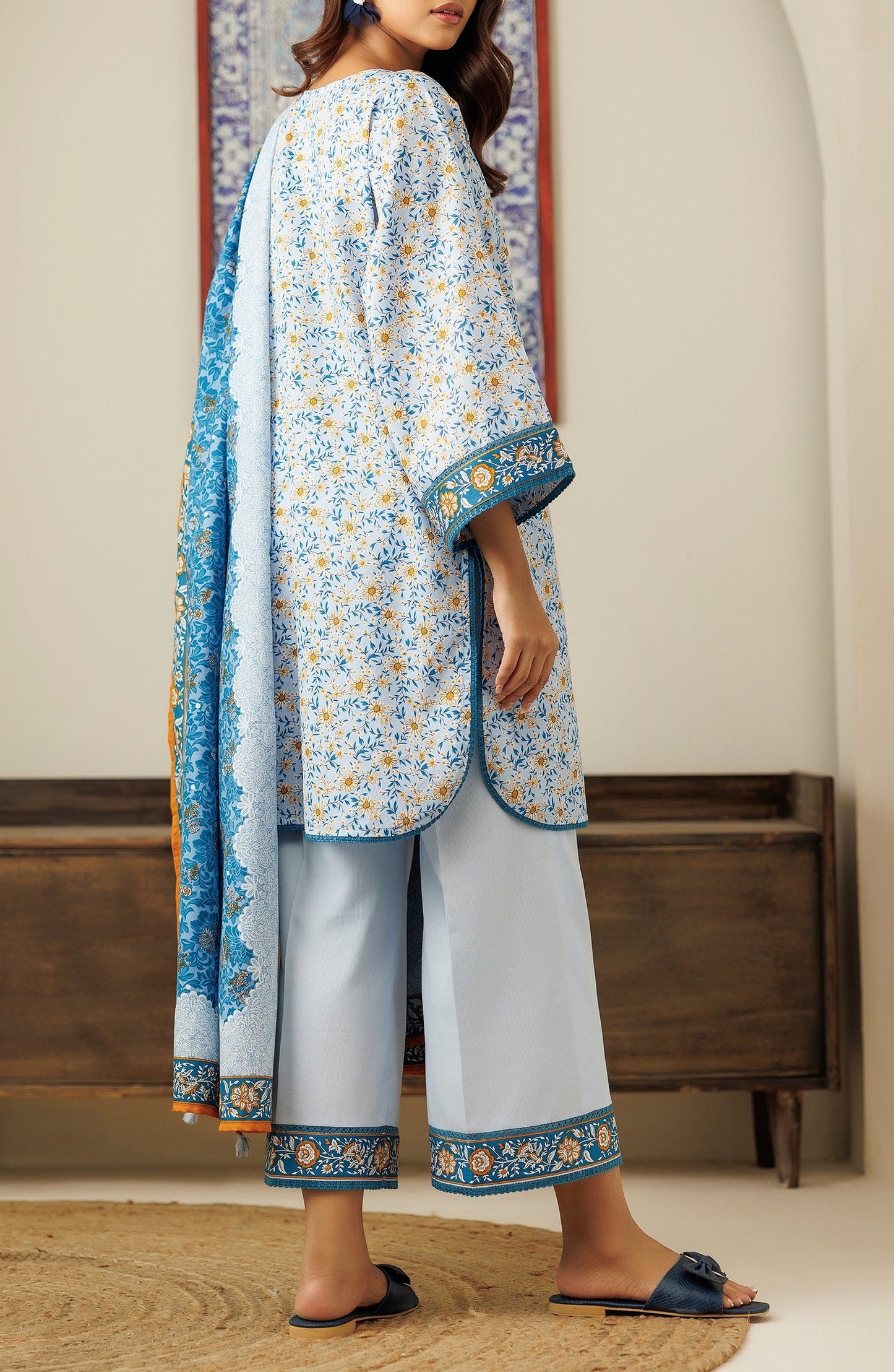 OTL-24-450/U SKY BLUE COTTEL Women UNSTITCHED SHIRT DUPATTA PANTS