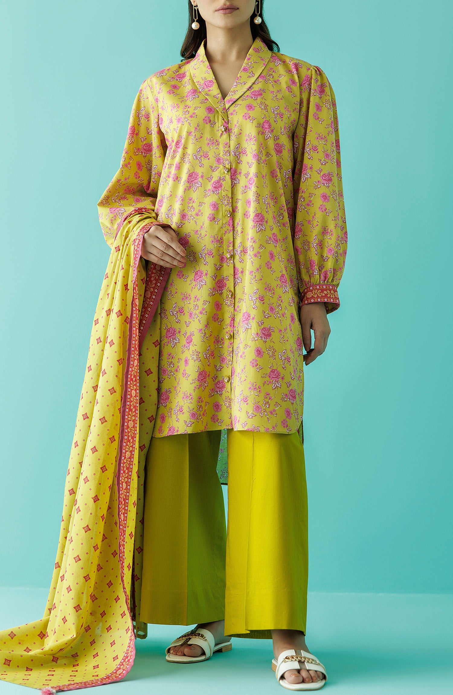 OTL-24-230/U LIME GREEN LAWN Women UNSTITCHED SHIRT DUPATTA PANTS