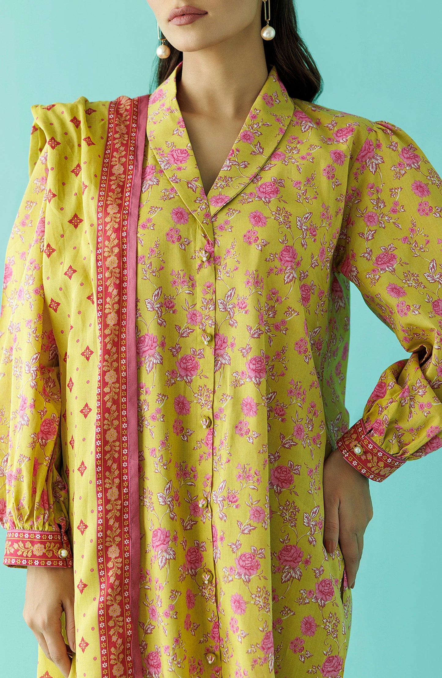 OTL-24-230/U LIME GREEN LAWN Women UNSTITCHED SHIRT DUPATTA PANTS