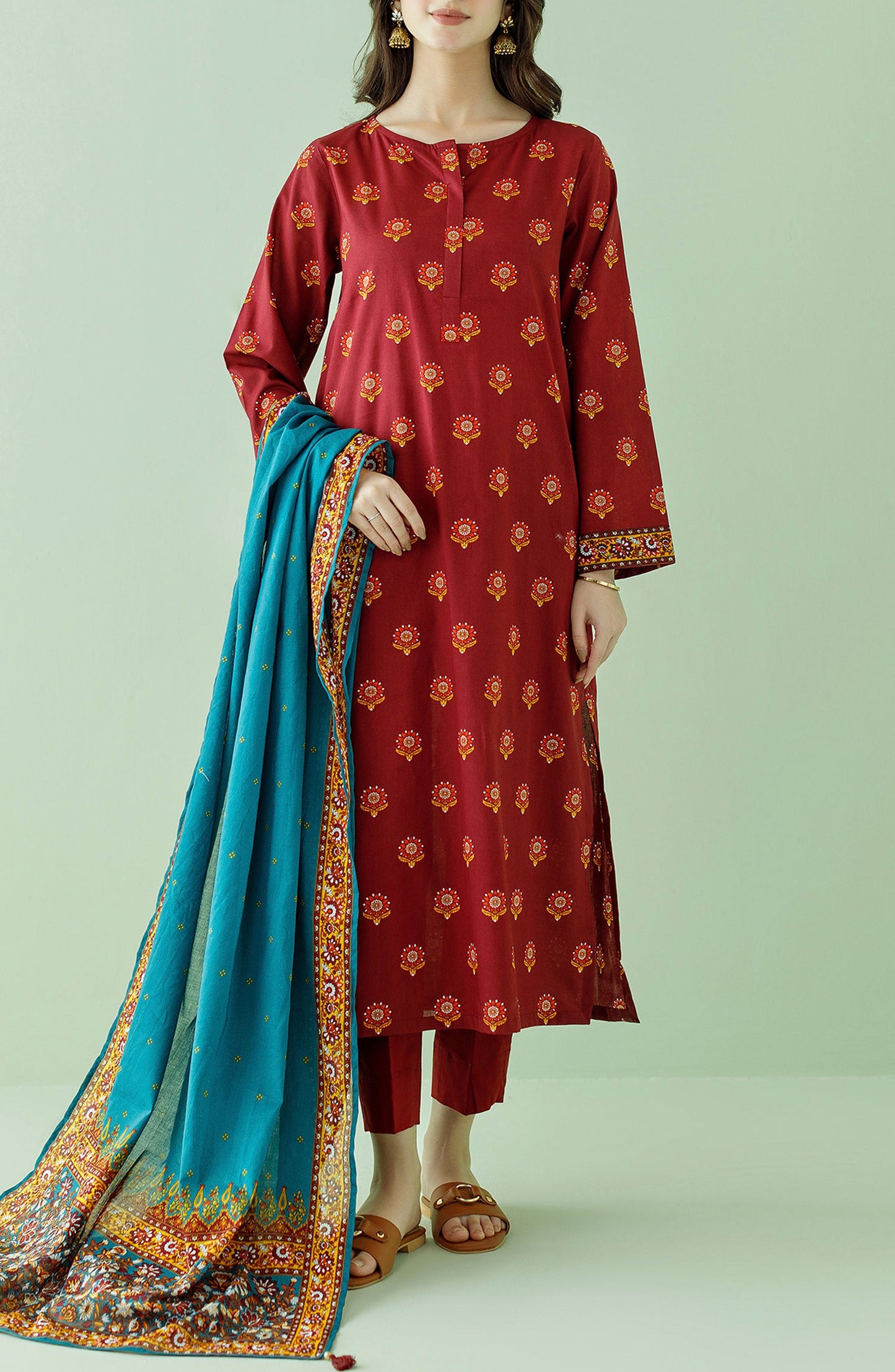 OTL-23-365/U MAROON LAWN Women UNSTITCHED SHIRT DUPATTA PANTS