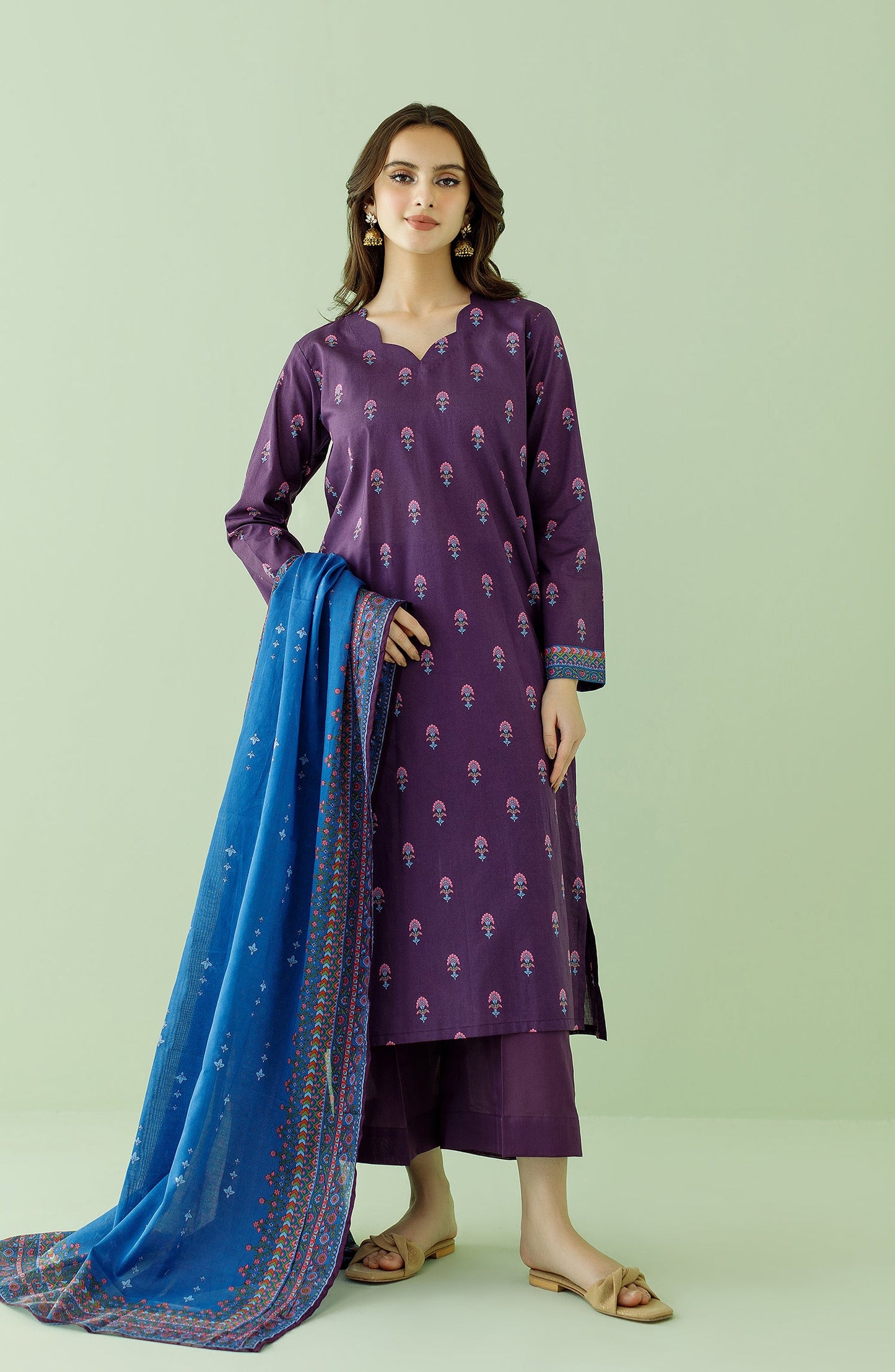 OTL-23-351/U PURPLE LAWN Women UNSTITCHED SHIRT DUPATTA PANTS