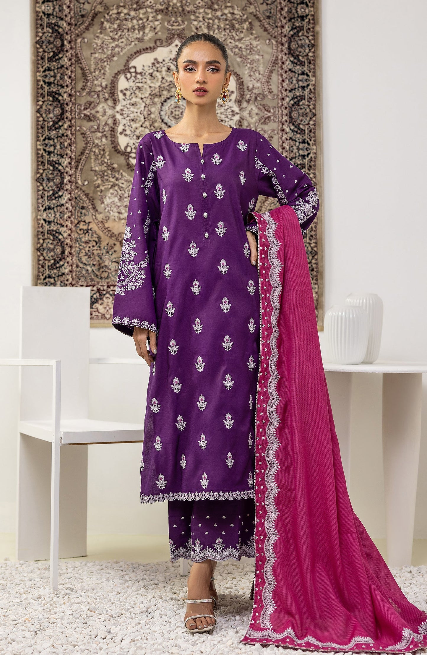 OTLF-23-055 PURPLE RAW SILK Women UNSTITCHED SHIRT DUPATTA PANTS
