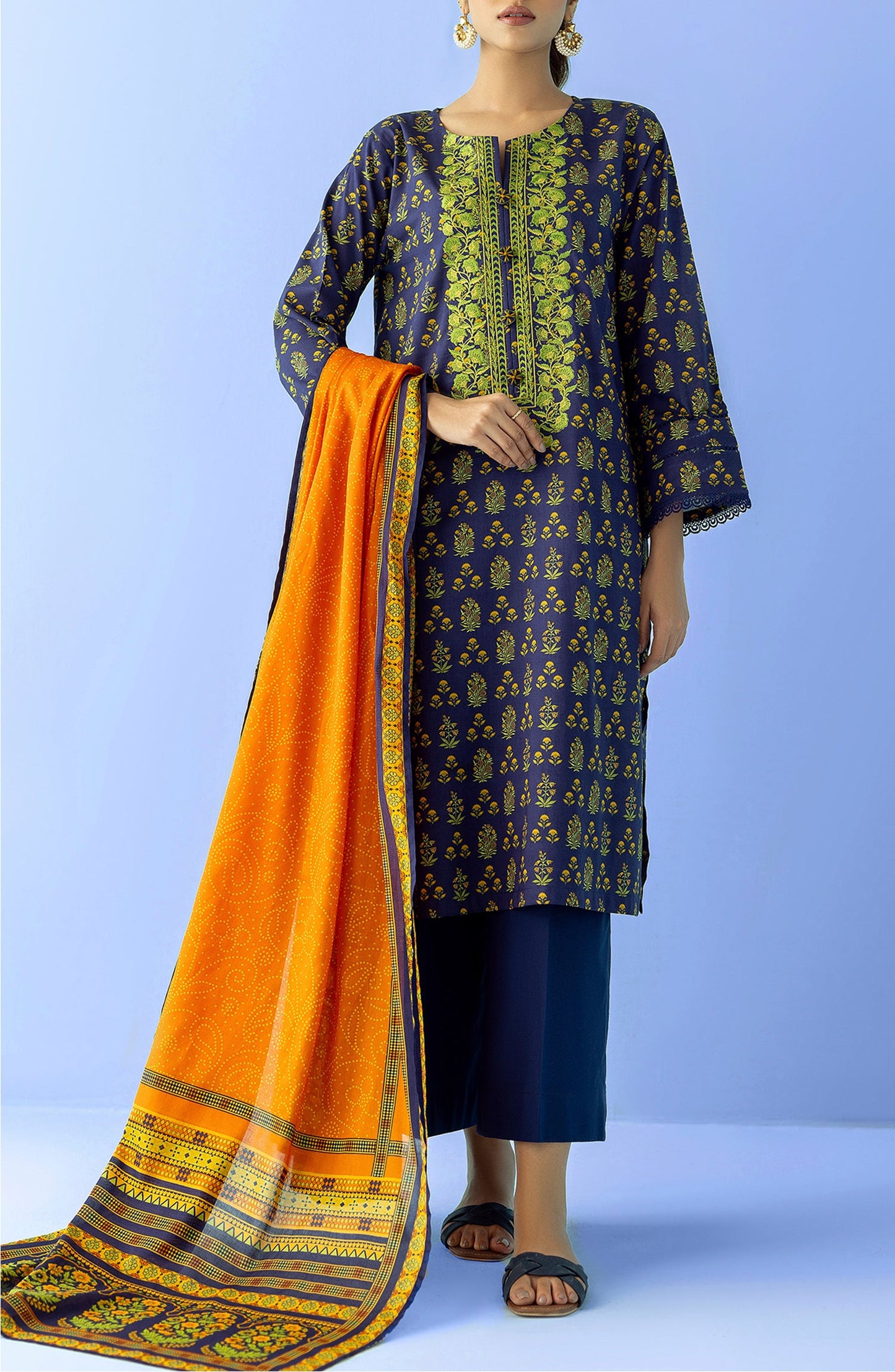 NRDS-24-025/U BLUE LAWN UNSTITCHED SHIRT DUPATTA