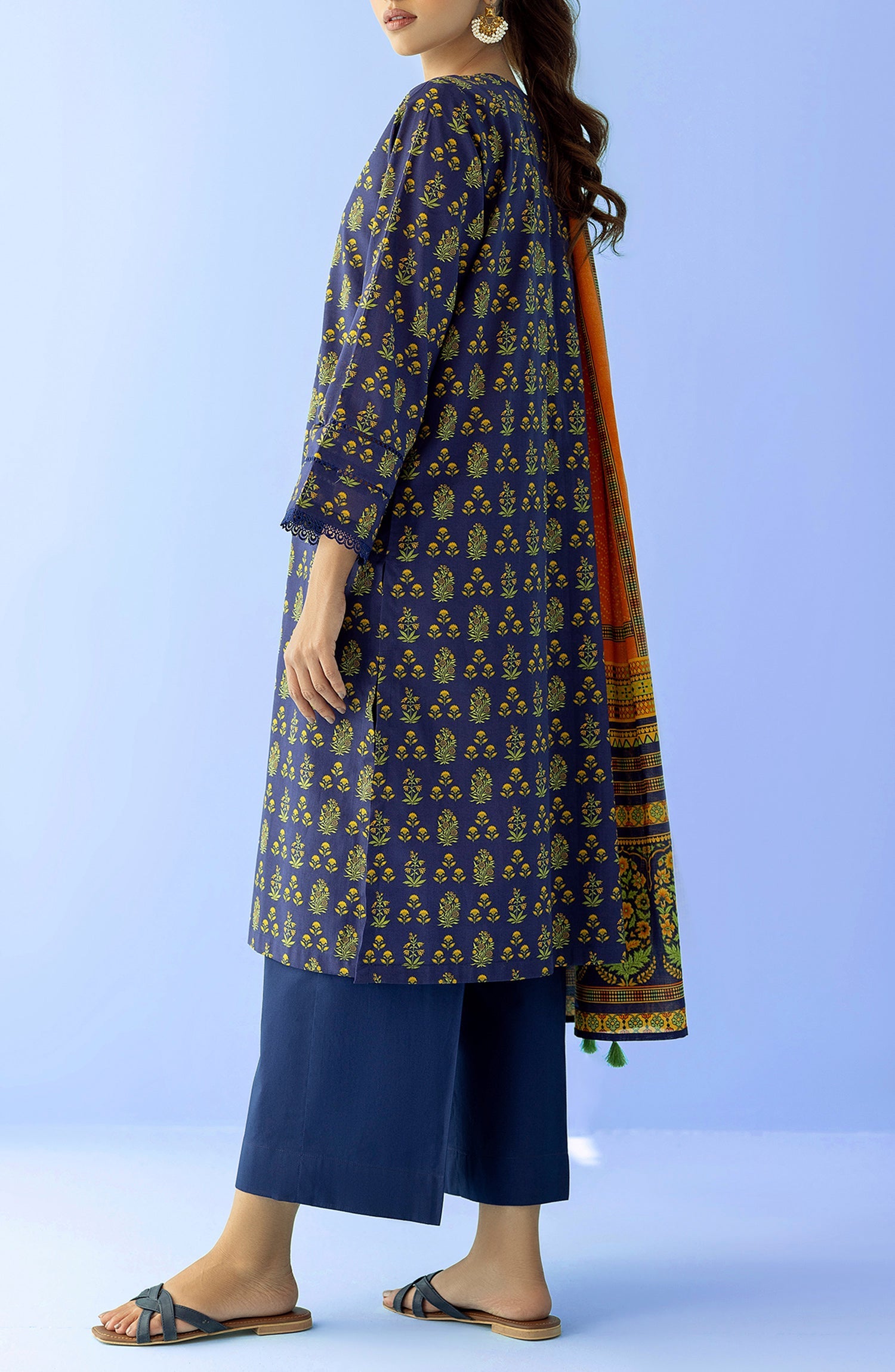 NRDS-24-025/U BLUE LAWN UNSTITCHED SHIRT DUPATTA