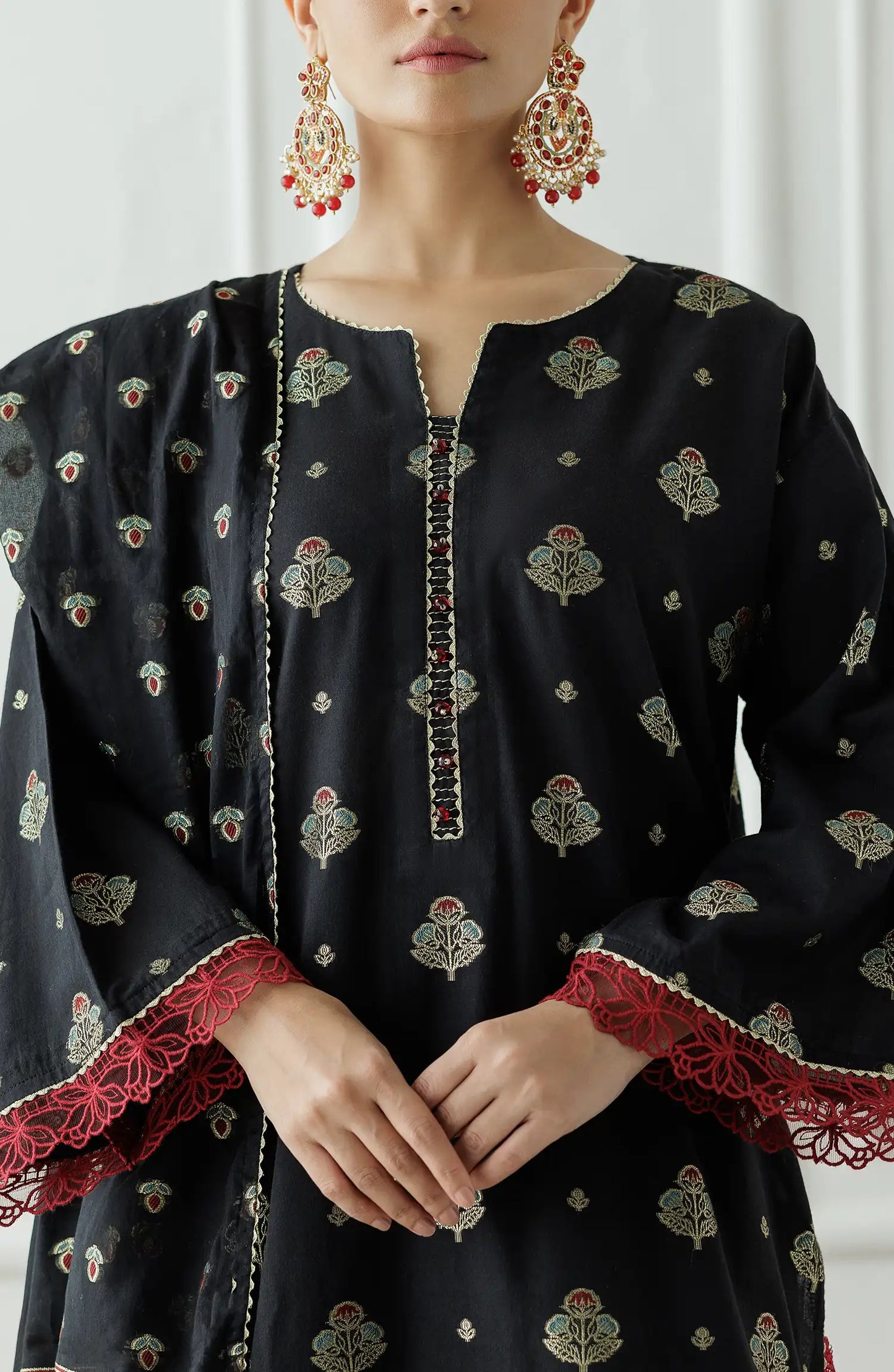 Unstitched Printed Lawn Jacquard Shirt Dupatta & Pant - 3 Piece - OTL-25-010