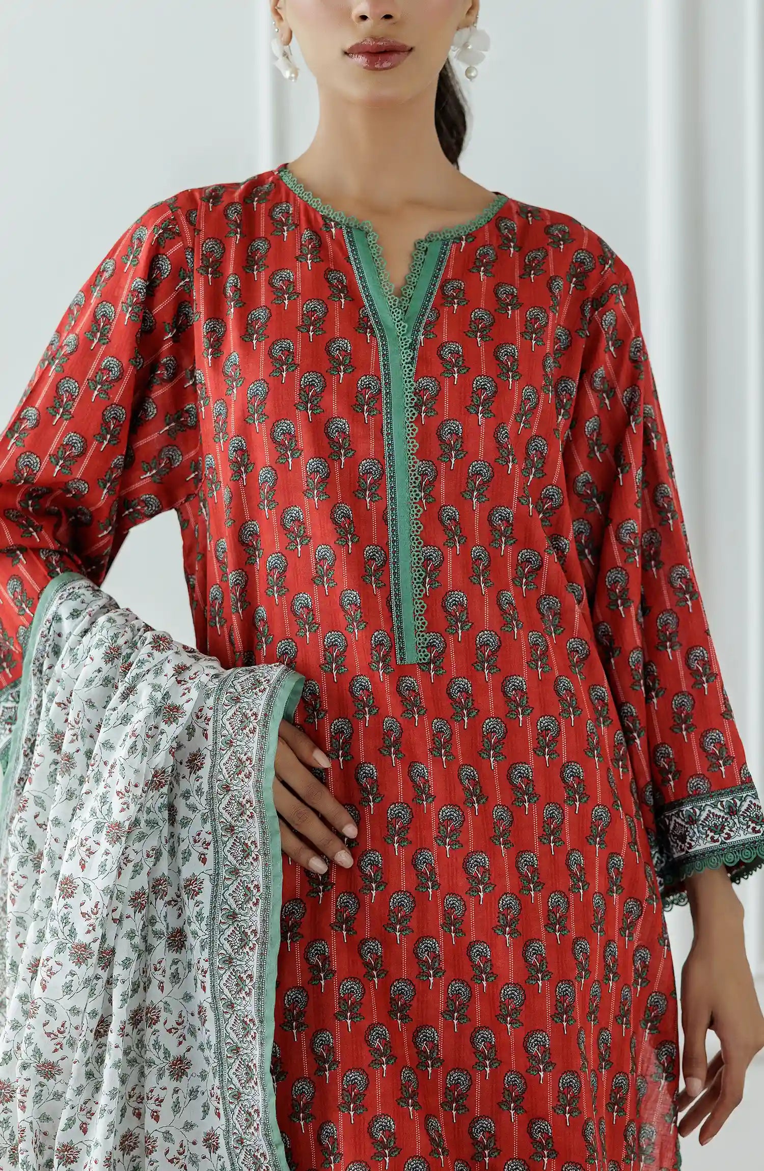 Stitched Printed Lawn Shirt Dupatta & Pant - 3 Piece - OTL-25-024