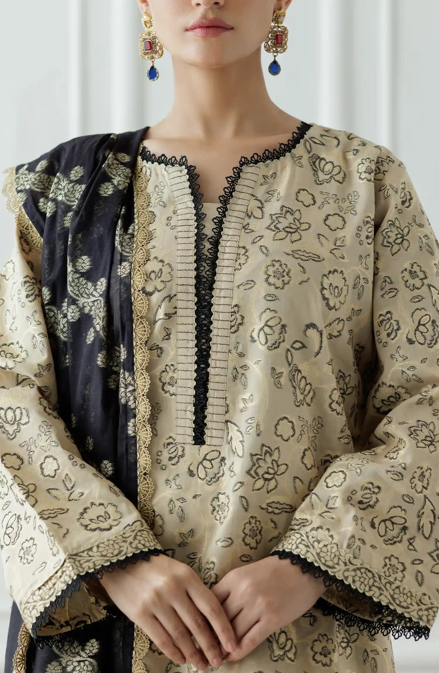 Unstitched Printed Lawn Jacquard Shirt Dupatta & Pant - 3 Piece - OTL-25-110