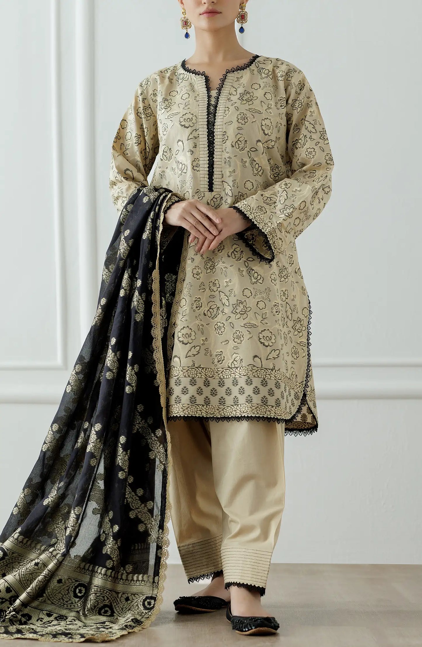 Unstitched Printed Lawn Jacquard Shirt Dupatta & Pant - 3 Piece - OTL-25-110
