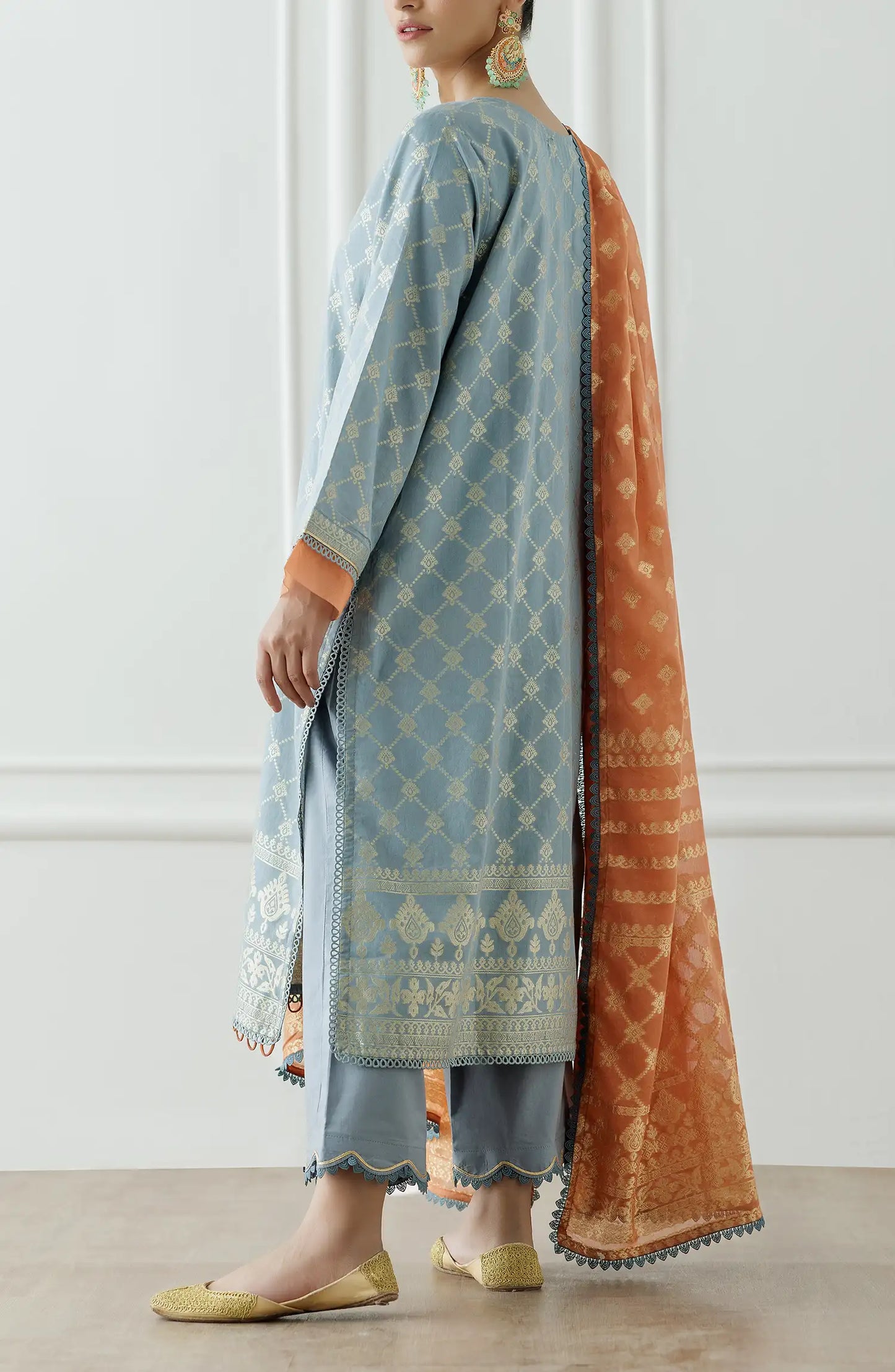 Unstitched Printed Lawn Jacquard Shirt Dupatta & Pant - 3 Piece - OTL-25-259