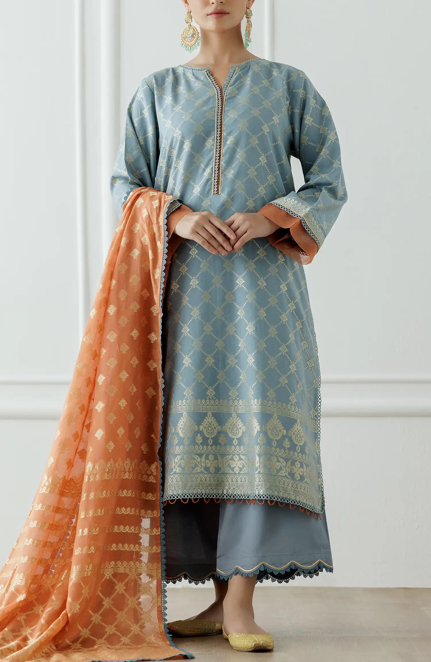 Unstitched Printed Lawn Jacquard Shirt Dupatta & Pant - 3 Piece - OTL-25-259