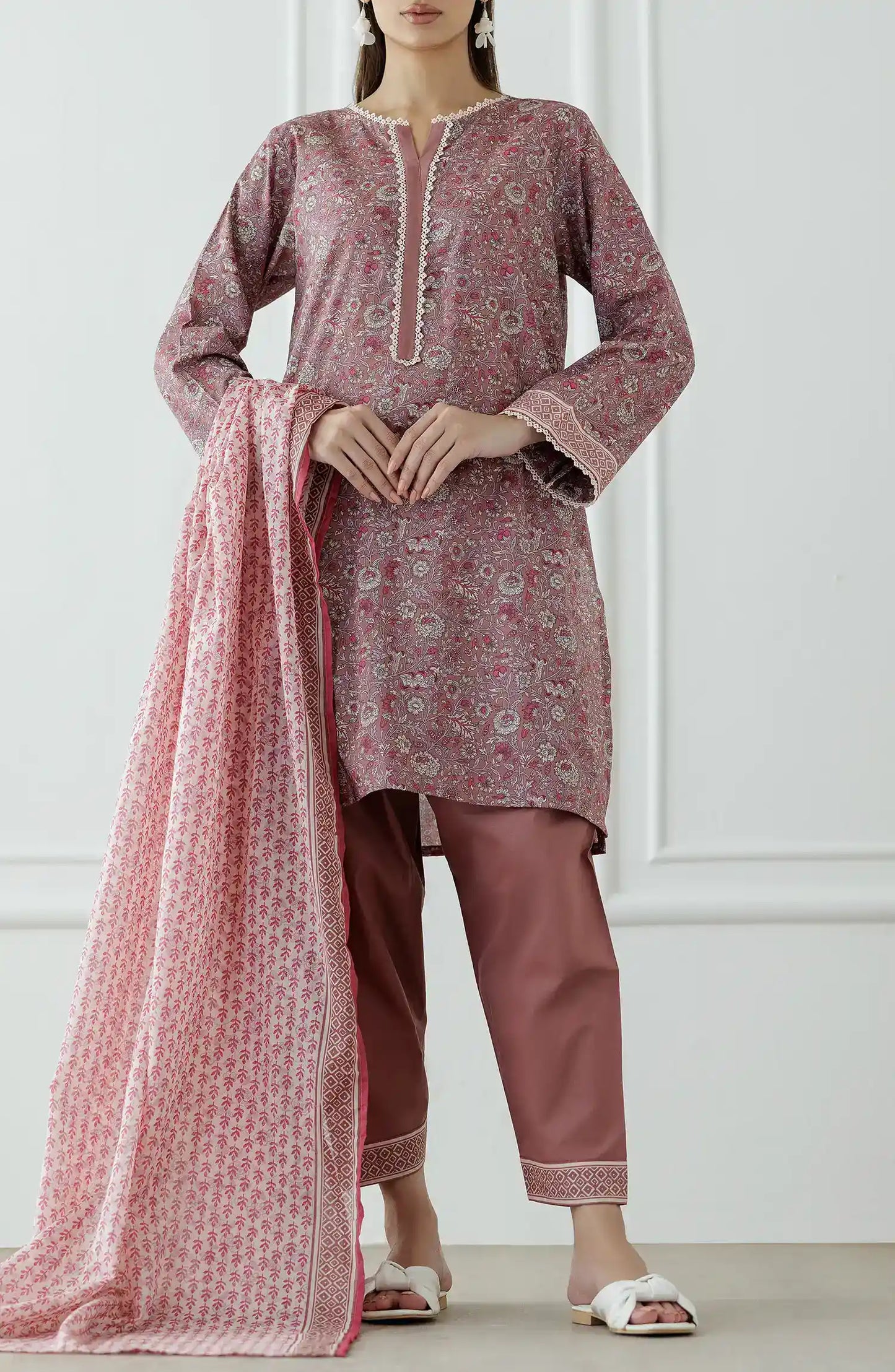 UNSTITCHED Printed Lawn Shirt Dupatta & Pant - 3 Piece Suits - OTL-25-345