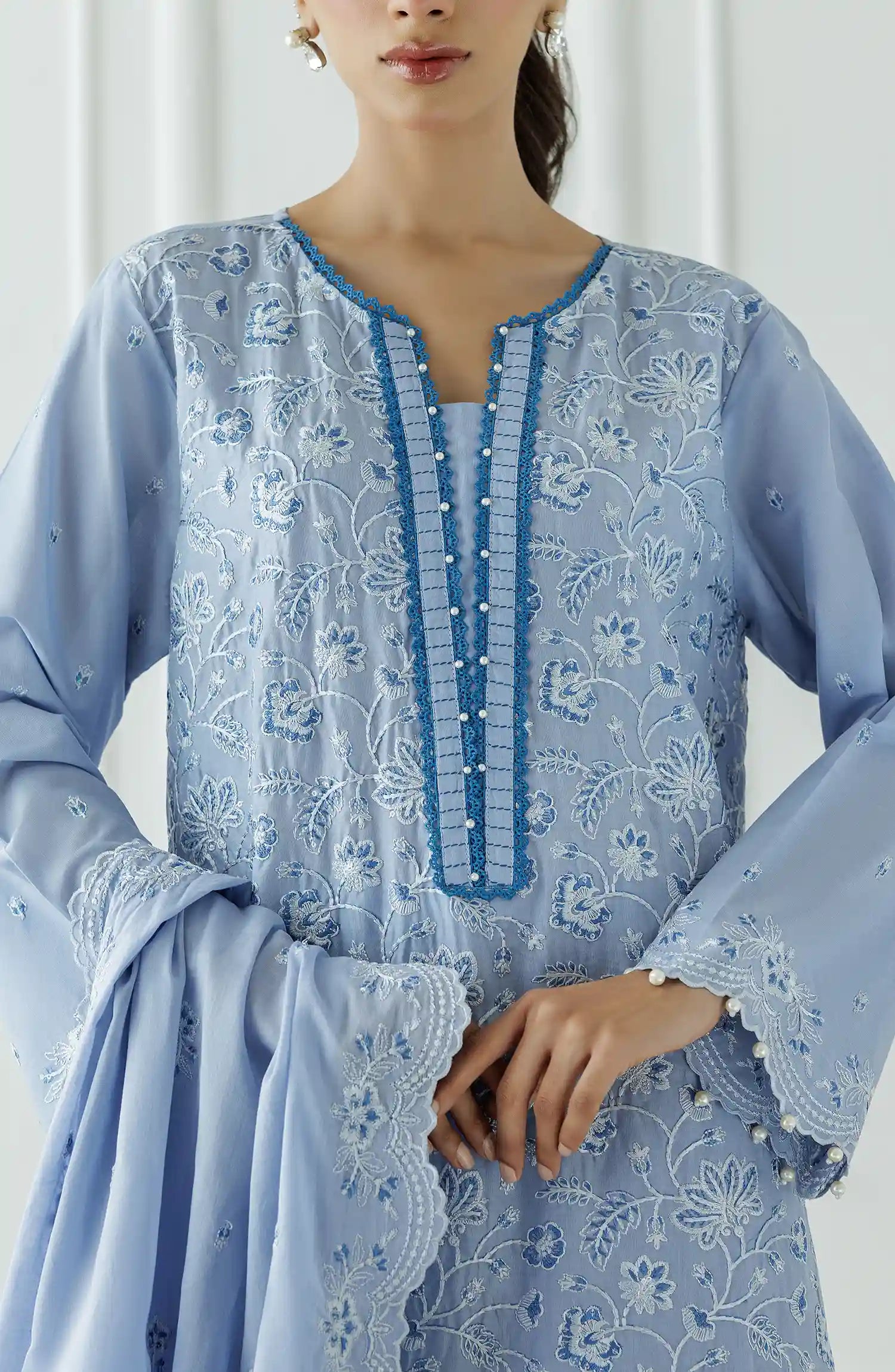 UNSTITCHED Chikankari Shirt Dupatta & Pant - 3 Piece - WRFC25S-3002