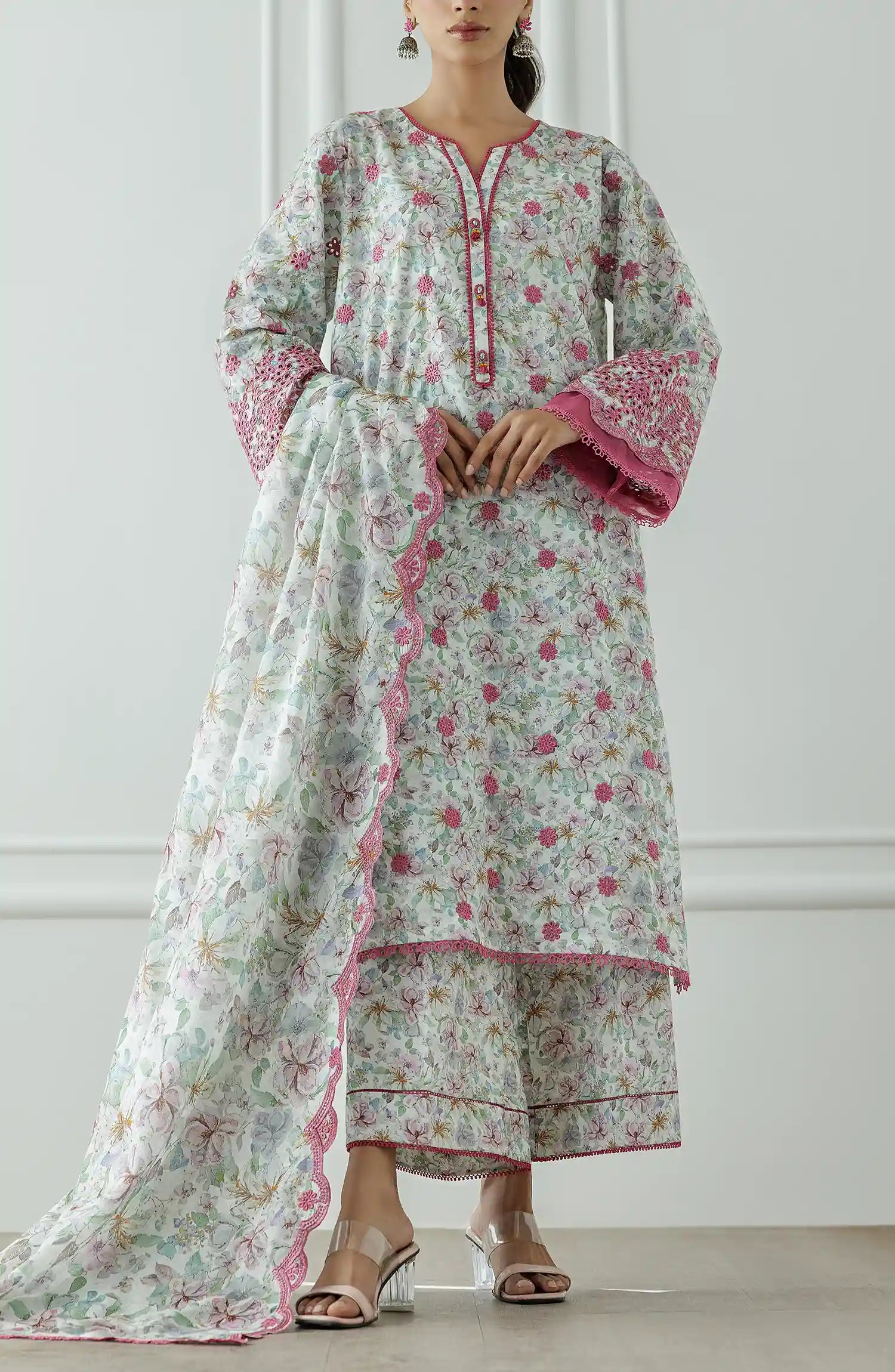 UNSTITCHED Chikankari Shirt Dupatta & Pant - 3 Piece - WRFC25S-3016