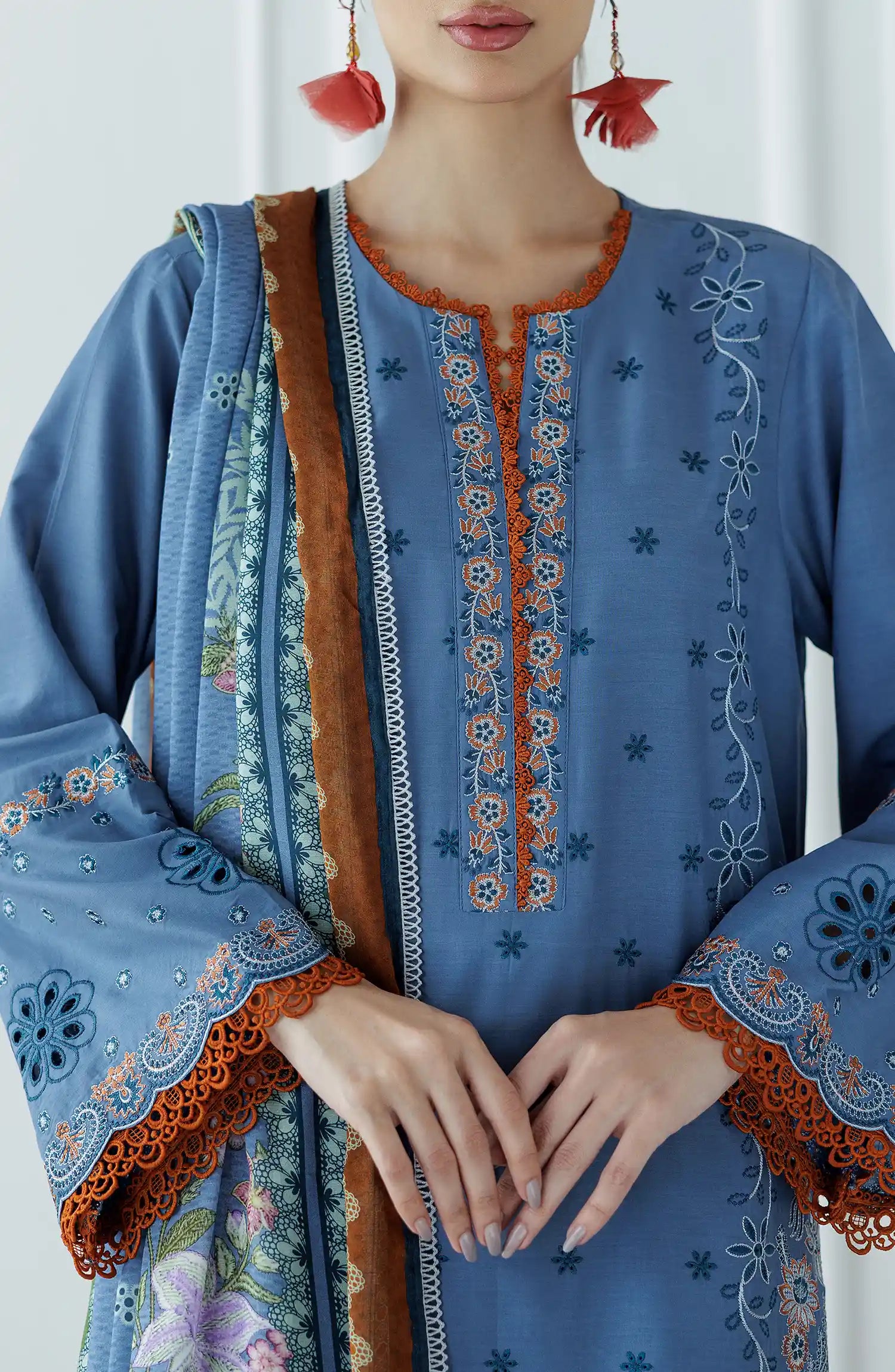 UNSTITCHED Luxury Festive Formal Lawn Shirt Dupatta & Pant - 3 Piece Suits - WRFC25S-3025