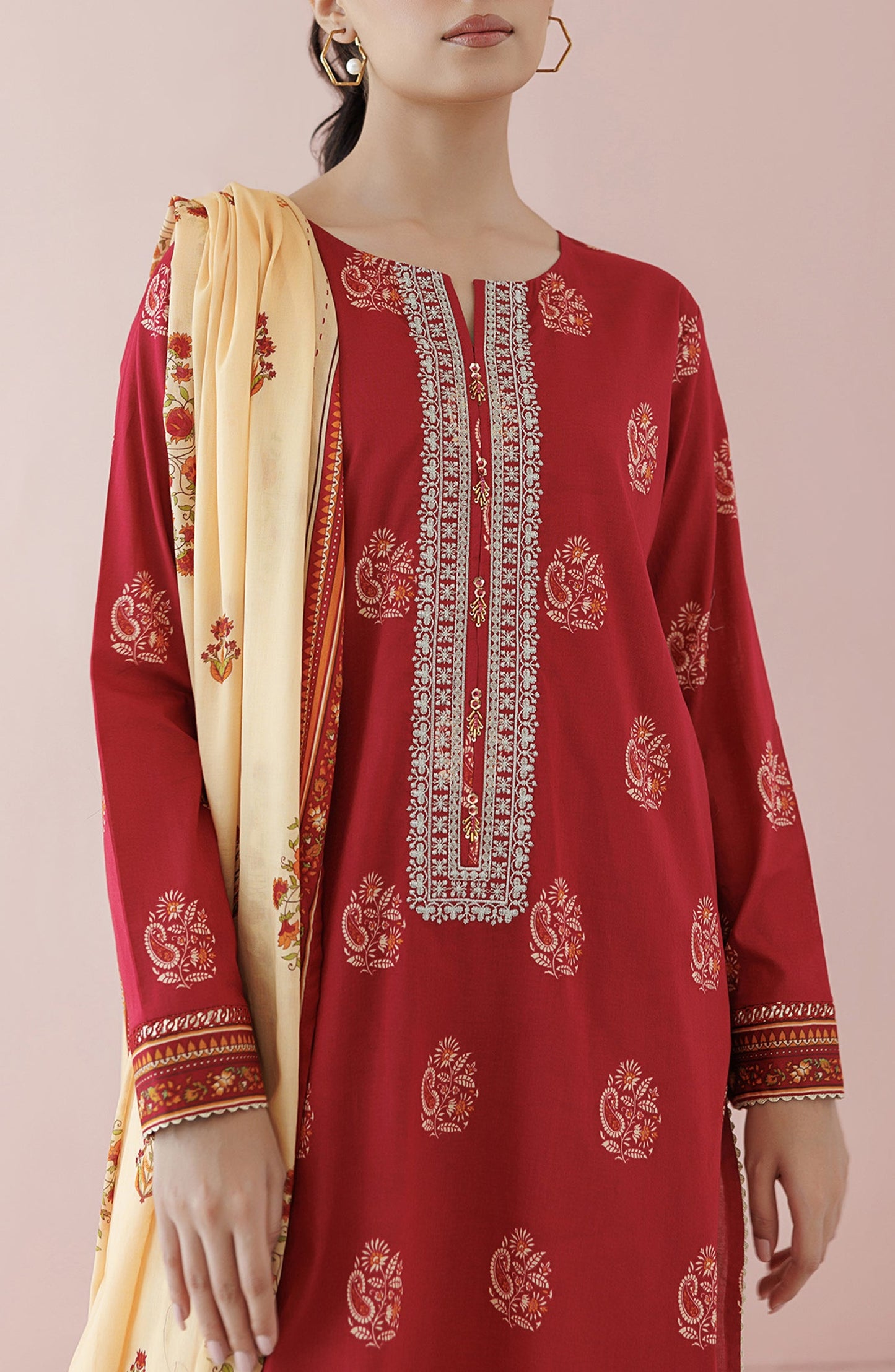 OTL-24-011/U RED LAWN Women UNSTITCHED SHIRT DUPATTA PANTS
