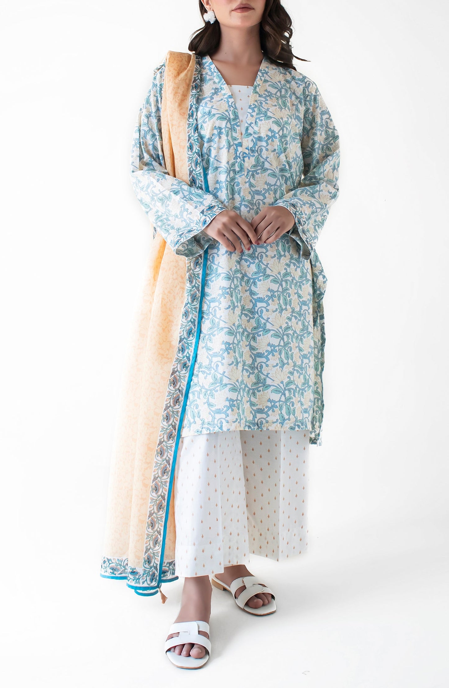 OTL-24-382/U BEIGE COTTON VISCOSE Women UNSTITCHED SHIRT DUPATTA PANTS