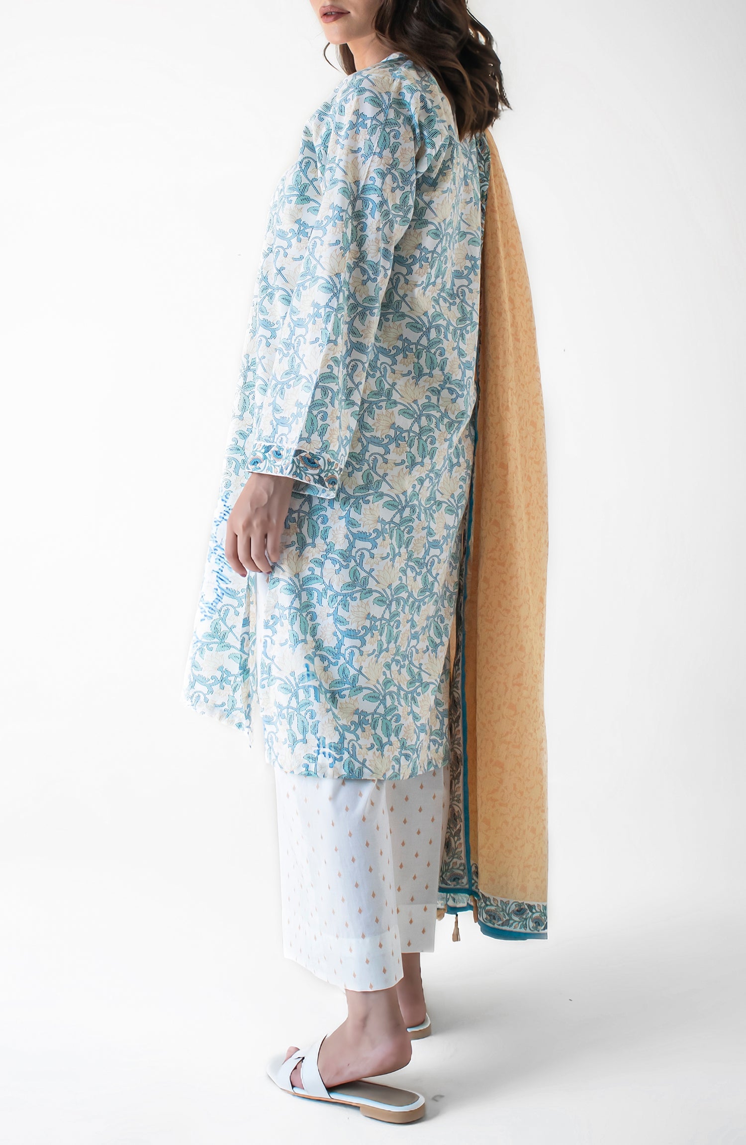 OTL-24-382/U BEIGE COTTON VISCOSE Women UNSTITCHED SHIRT DUPATTA PANTS