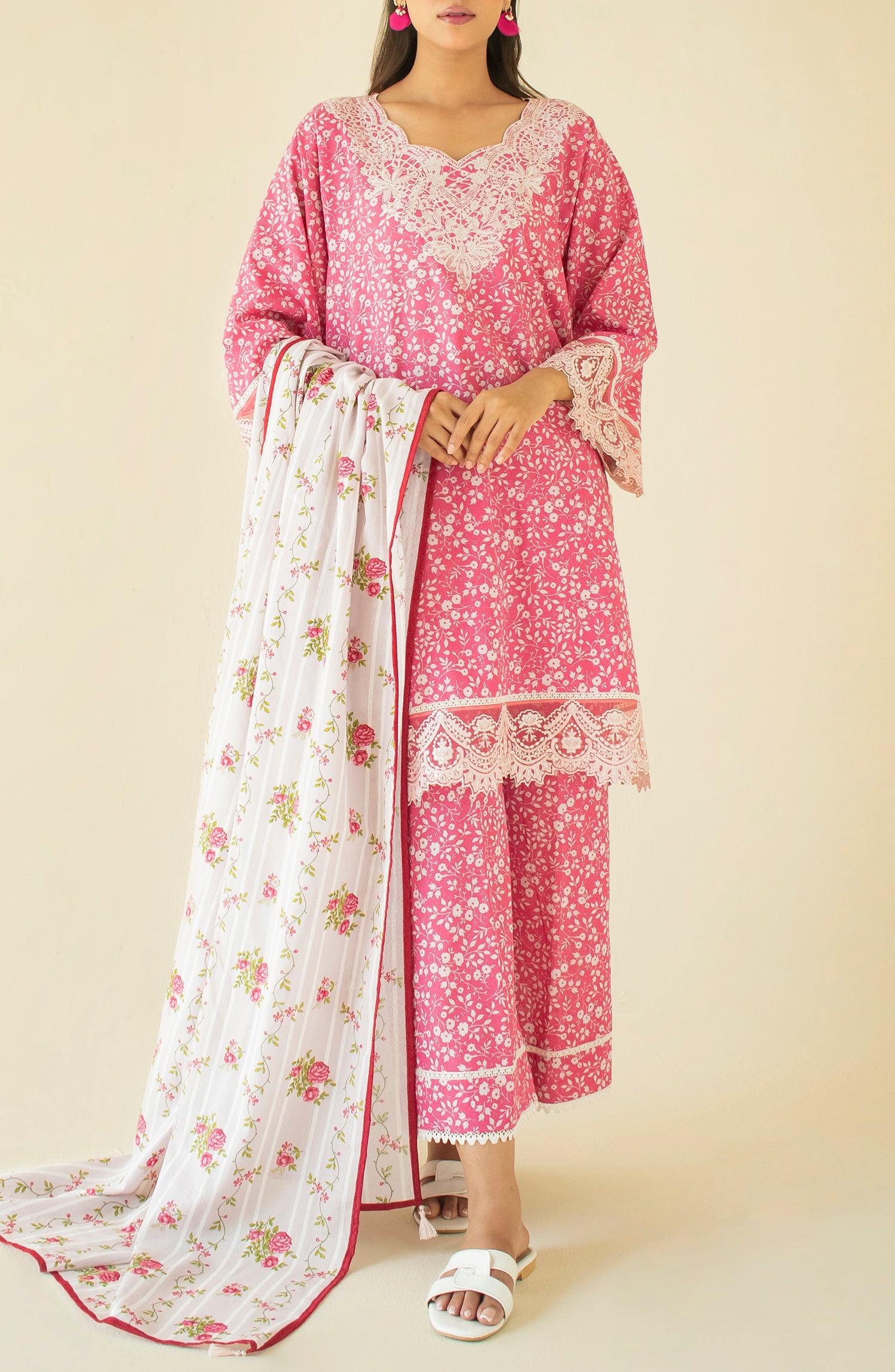 OTL-24-479/U PINK KARANDI Women UNSTITCHED SHIRT DUPATTA PANTS