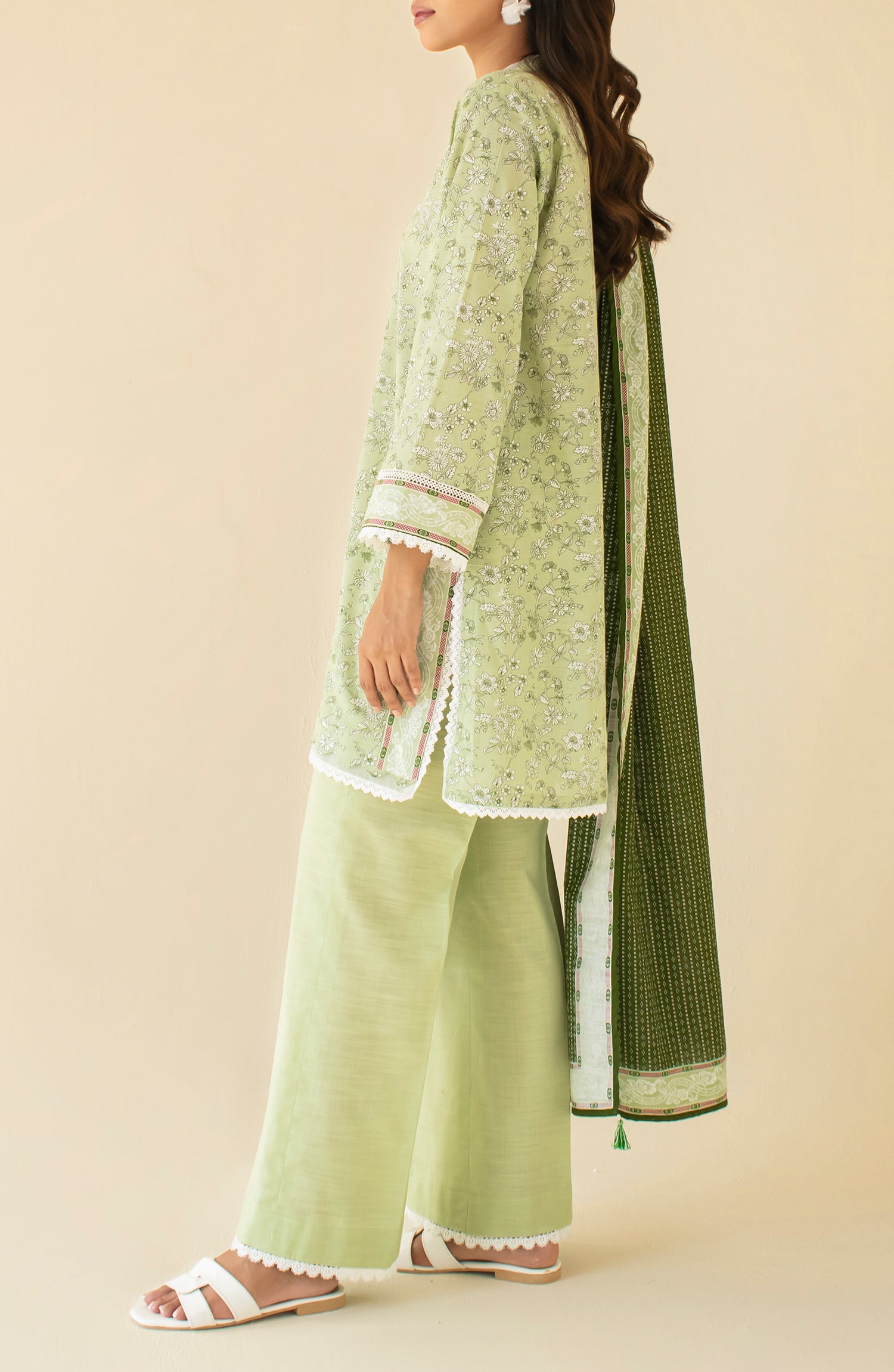 OTL-24-174/U MINT GREEN KHADDAR Women UNSTITCHED SHIRT DUPATTA PANTS