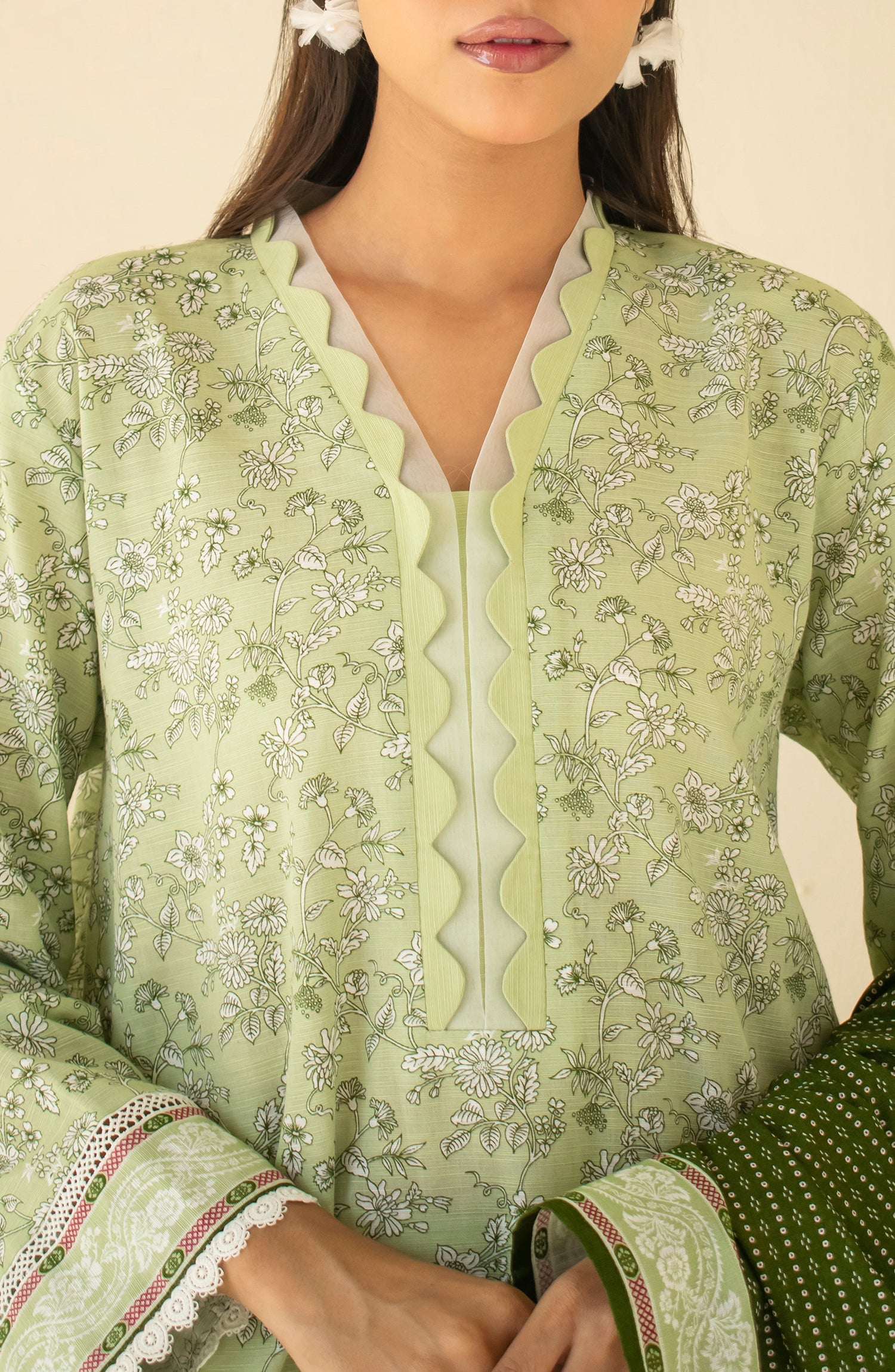 OTL-24-174/U MINT GREEN KHADDAR Women UNSTITCHED SHIRT DUPATTA PANTS