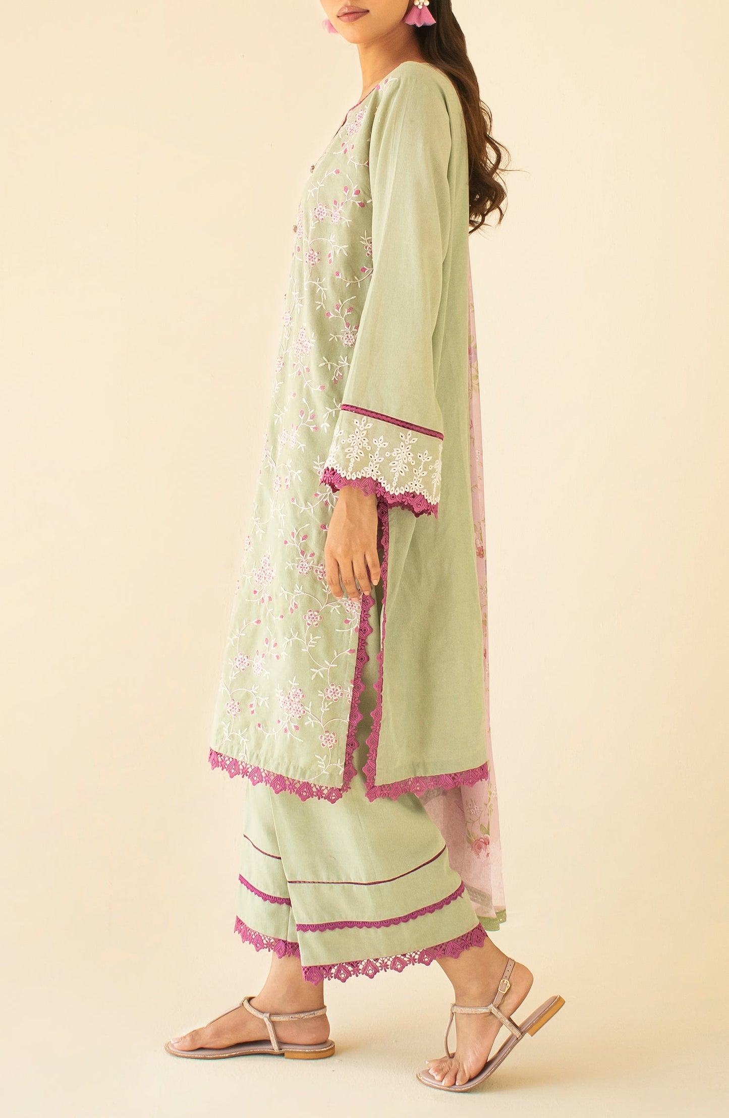 OTL-24-248/U LIGHT GREEN KARANDI Women UNSTITCHED SHIRT DUPATTA PANTS