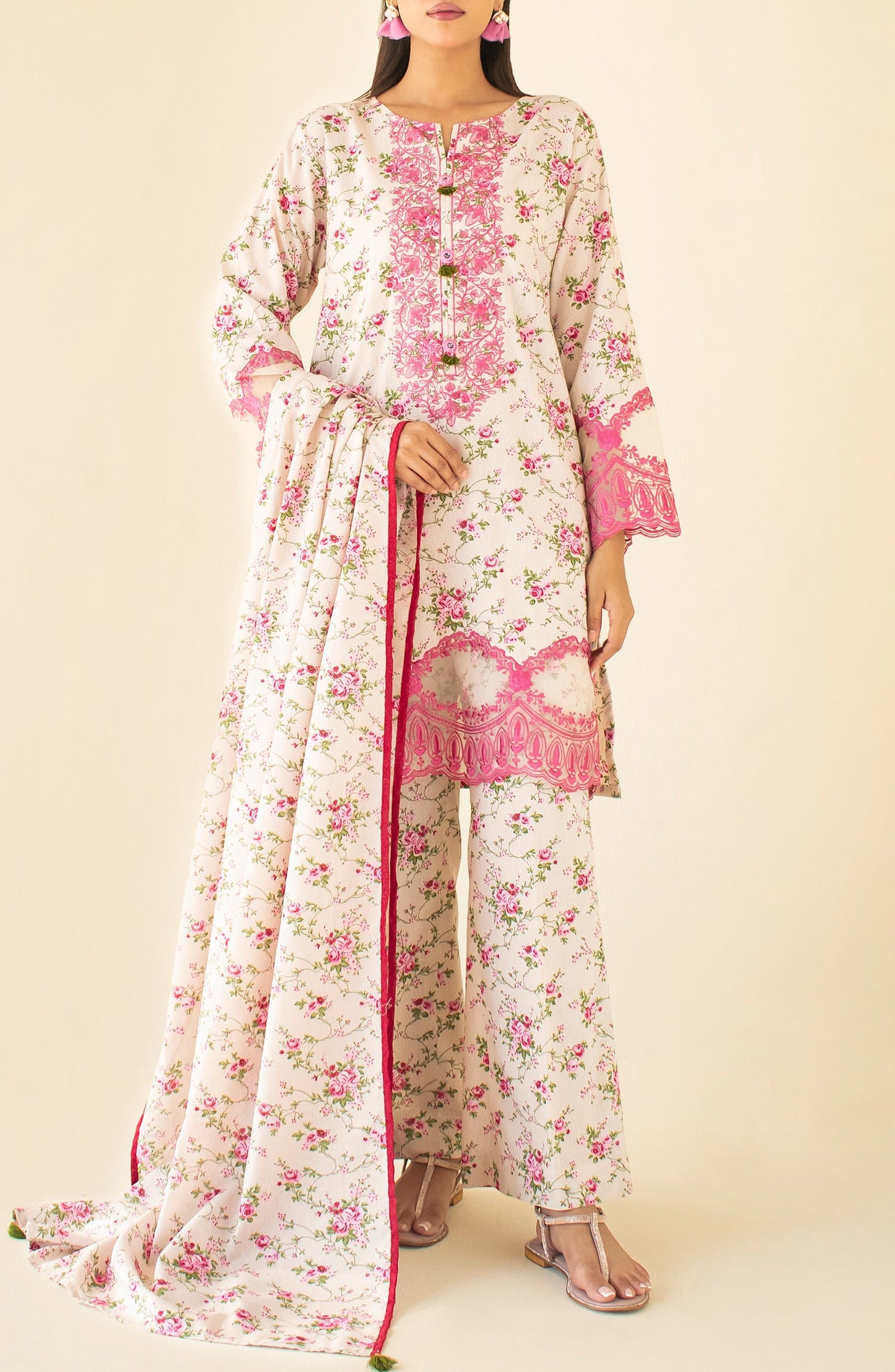 OTL-24-478/U BEIGE KARANDI Women UNSTITCHED SHIRT DUPATTA PANTS