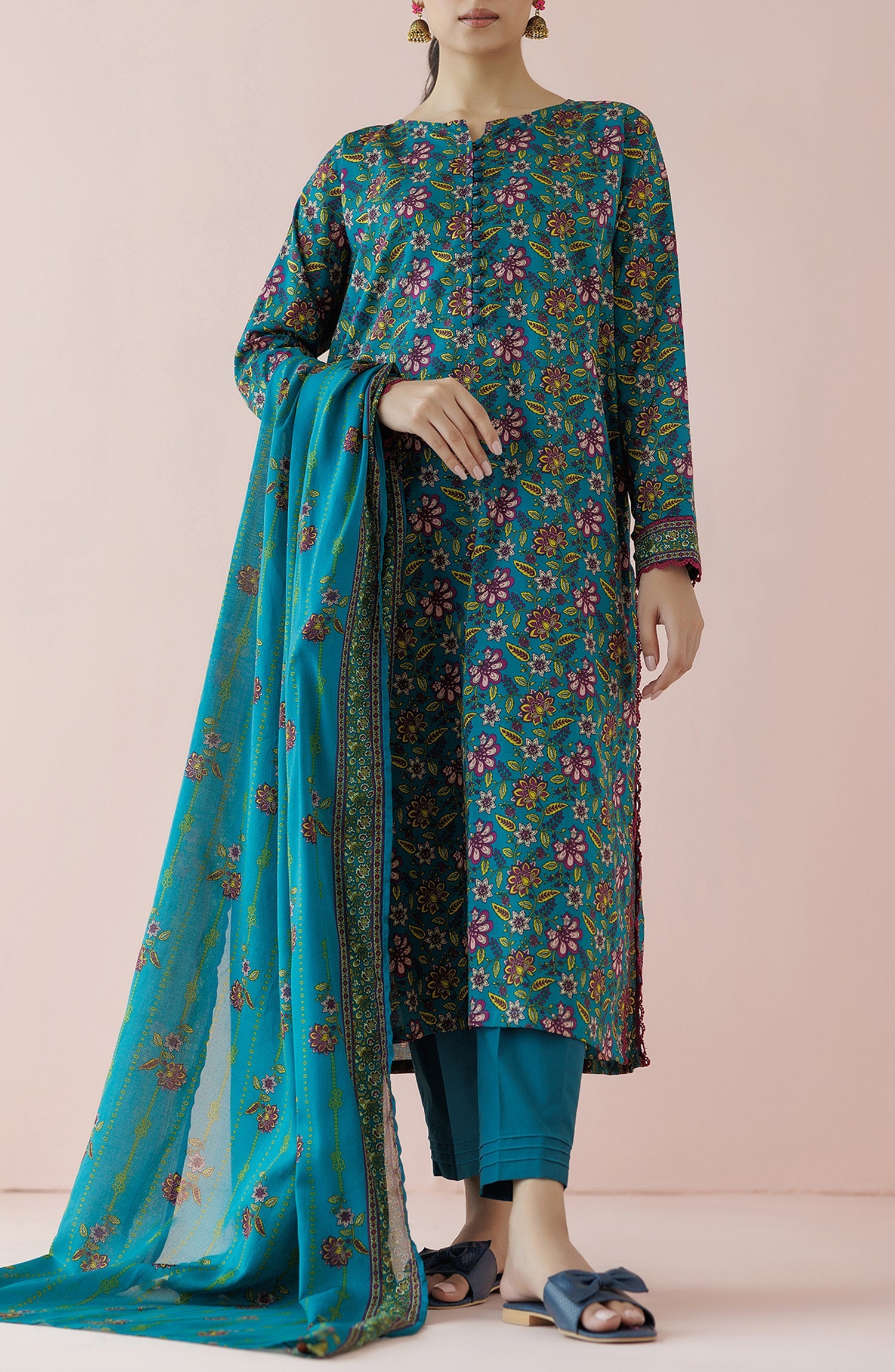 OTL-24-209/U TEAL LAWN Women UNSTITCHED SHIRT DUPATTA PANTS