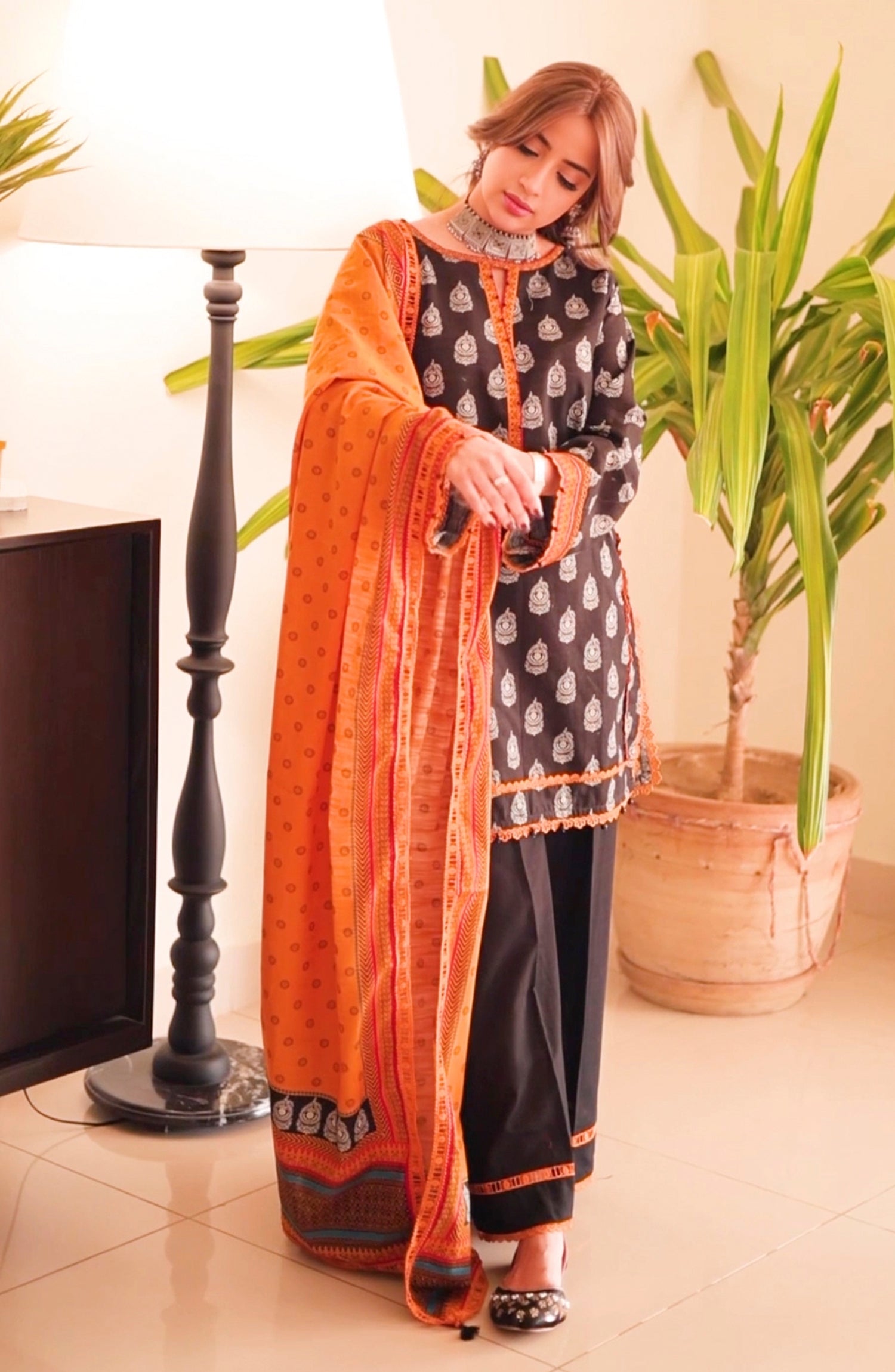 OTL-24-183/U BLACK KHADDAR Women UNSTITCHED SHIRT DUPATTA PANTS