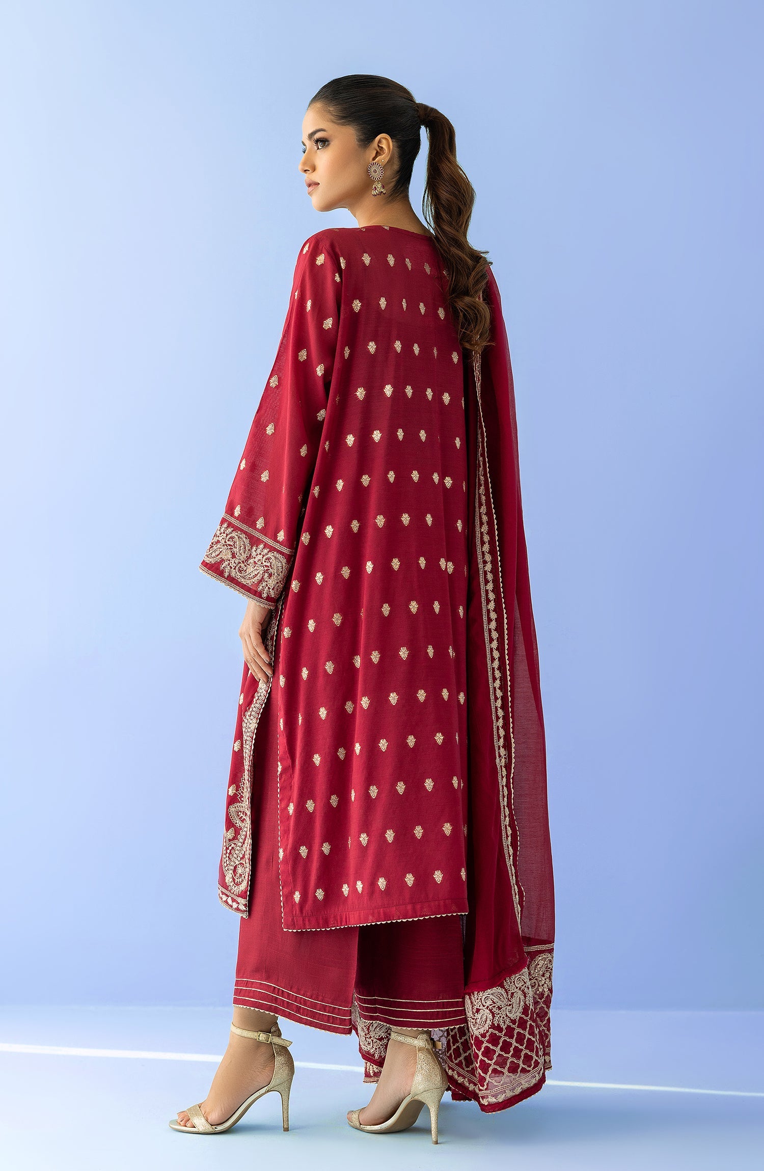 OTLF-23-071 RED JACQUARD Women UNSTITCHED SHIRT DUPATTA PANTS