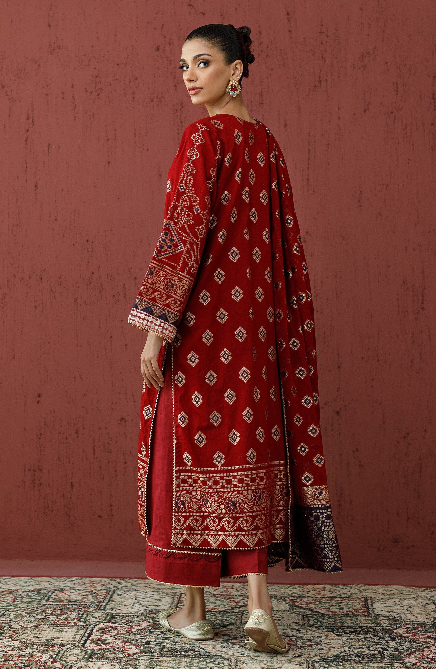 OTLF-23-076/S MAROON JACQUARD Women READY TO WEAR SHIRT DUPATTA PANTS