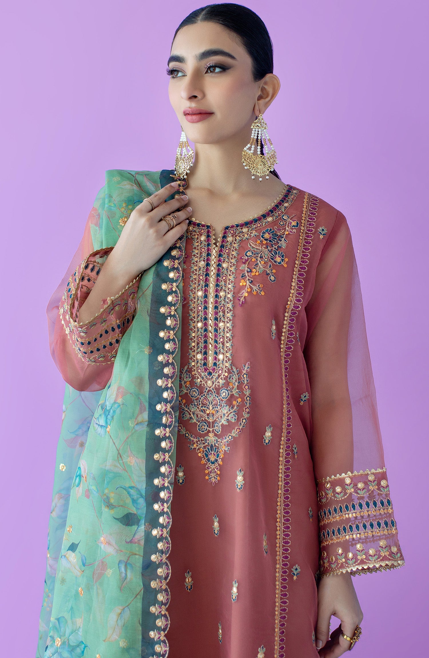 OTLF-23-040 TEA PINK COTTON  UNSTITCHED SHIRT DUPATTA PANTS