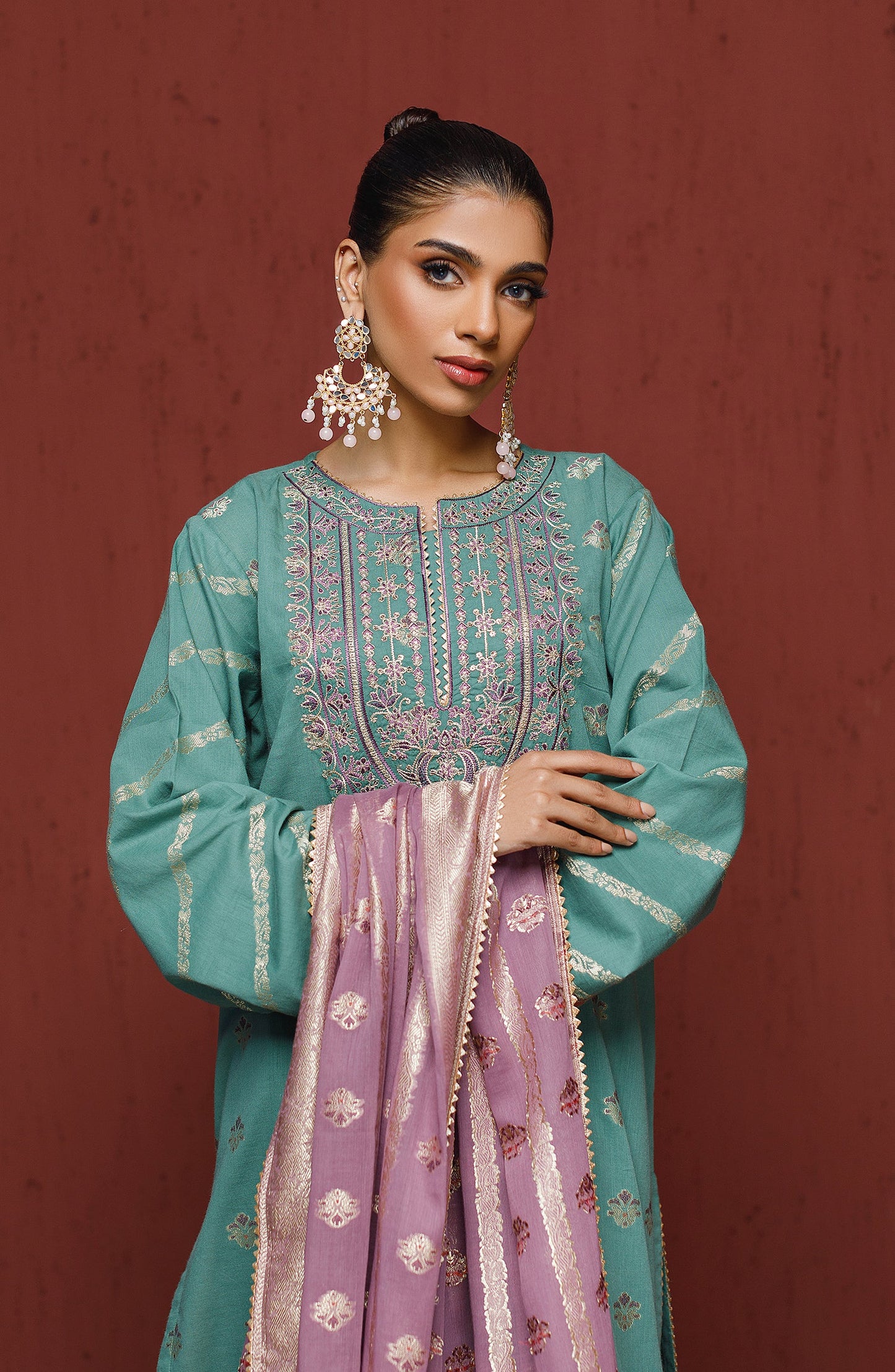 OTLF-23-079 TEAL JACQUARD Women UNSTITCHED SHIRT DUPATTA PANTS