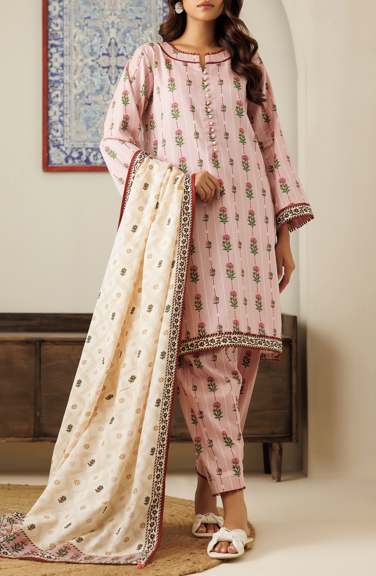 OTL-24-453/U PINK COTTEL Women UNSTITCHED SHIRT DUPATTA PANTS