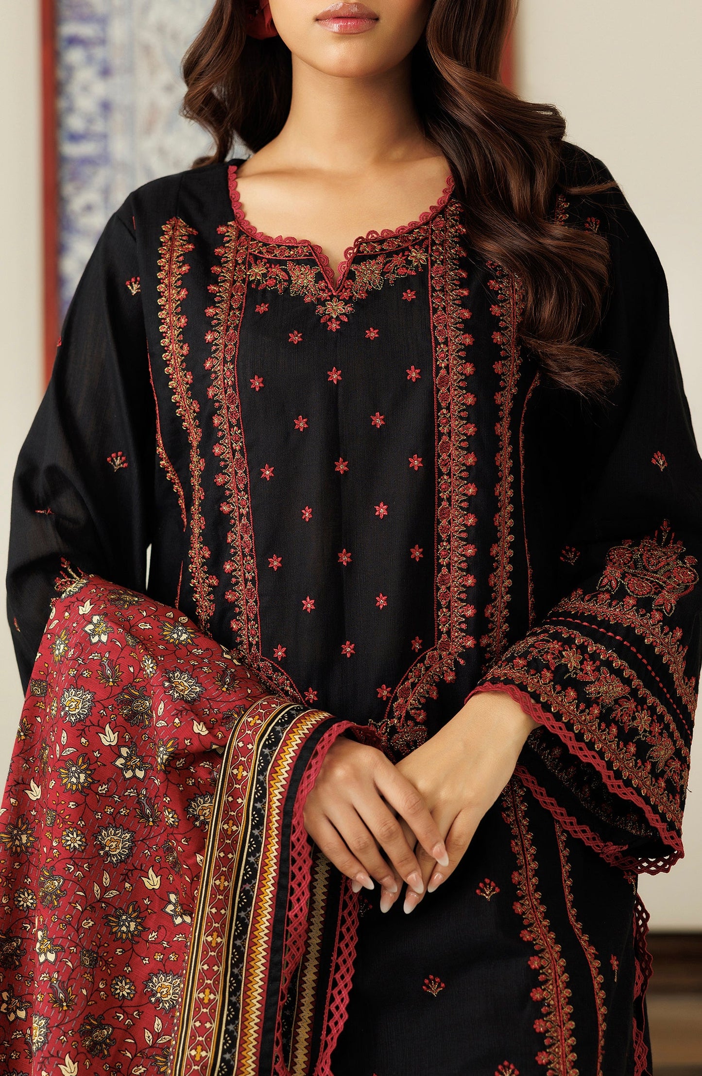 OTL-24-244/U BLACK KHADDAR Women UNSTITCHED SHIRT DUPATTA PANTS