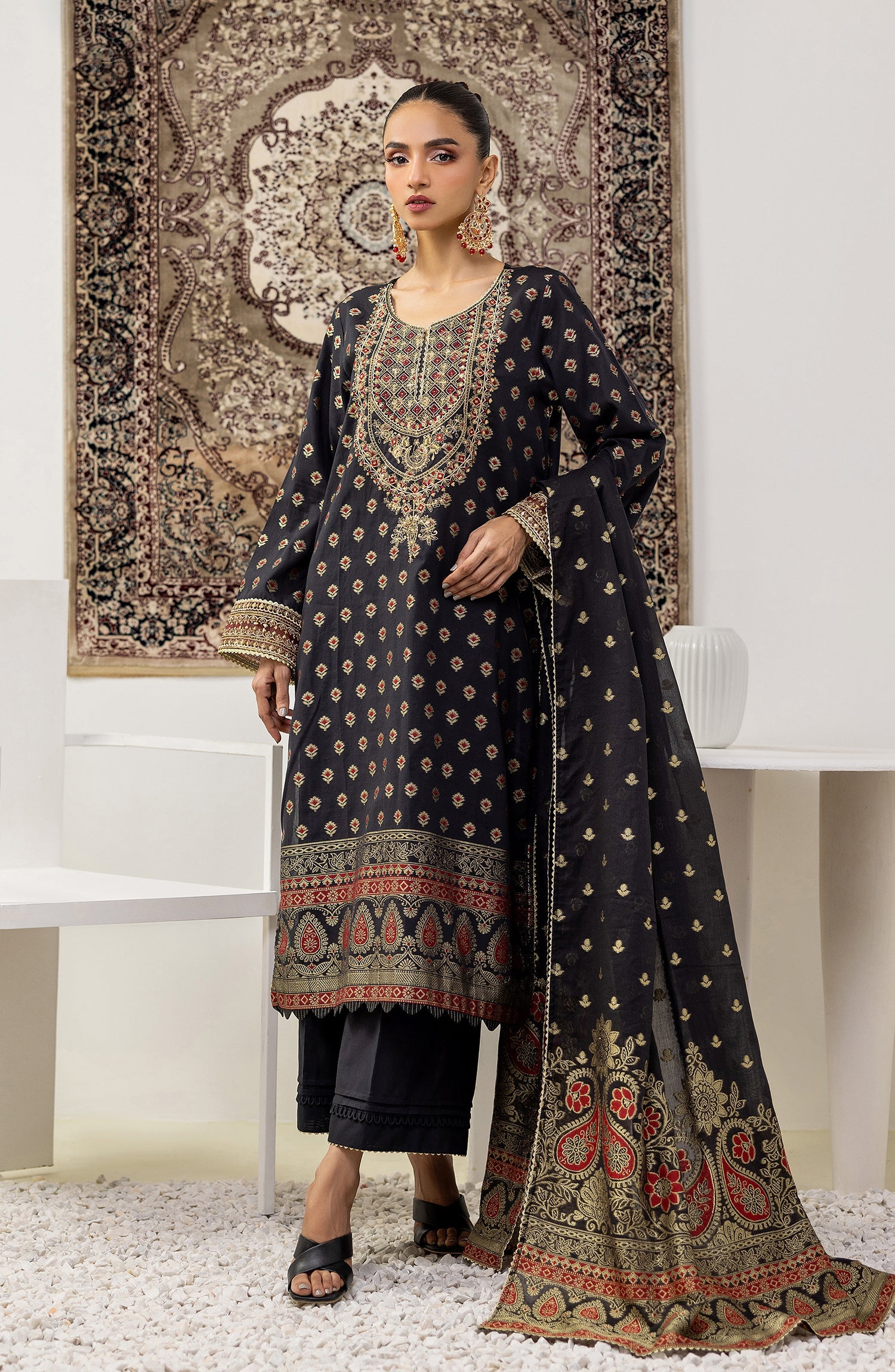 OTLF-23-080 BLACK JACQUARD Women UNSTITCHED SHIRT DUPATTA PANTS