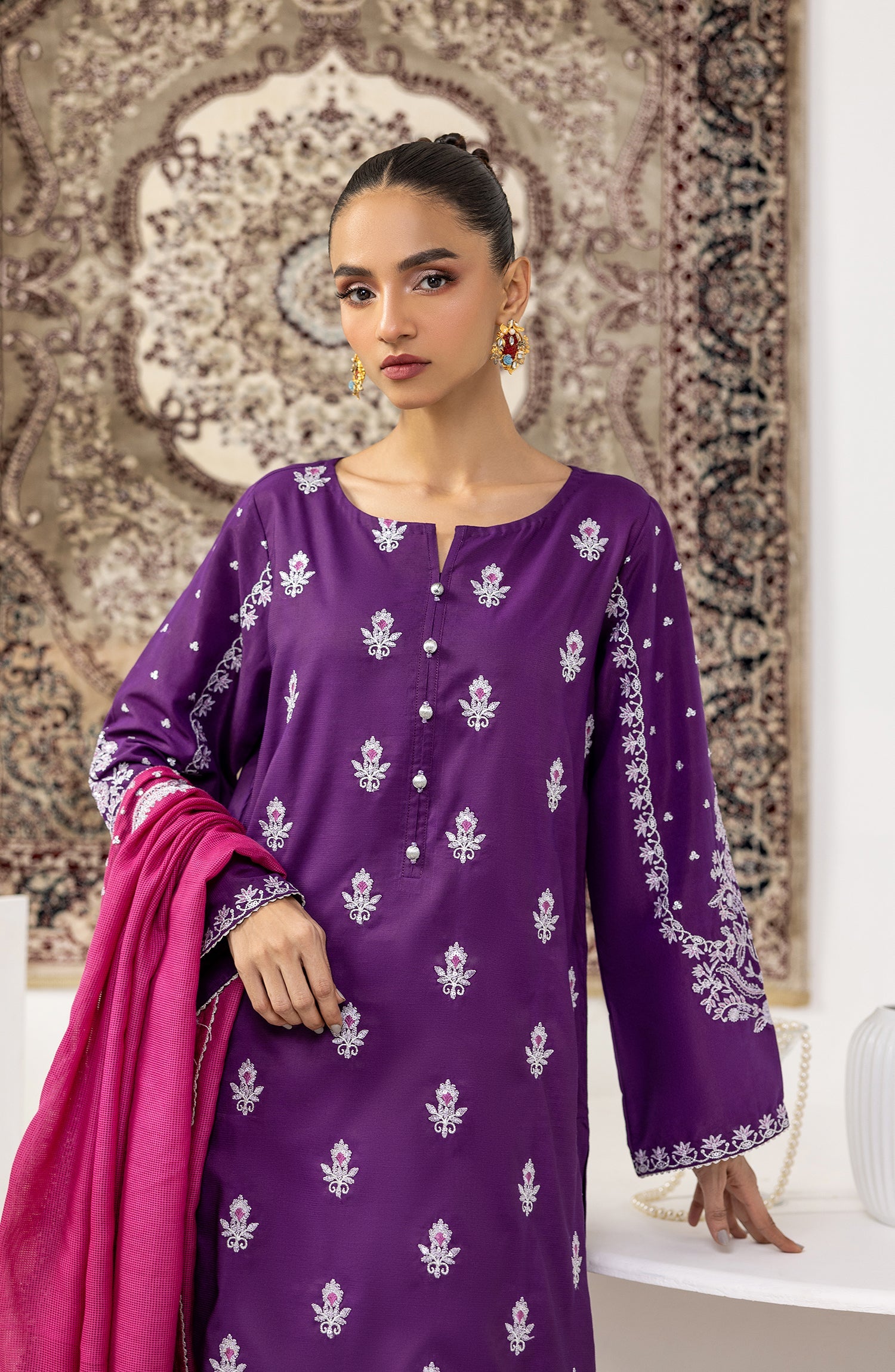 OTLF-23-055 PURPLE RAW SILK Women UNSTITCHED SHIRT DUPATTA PANTS