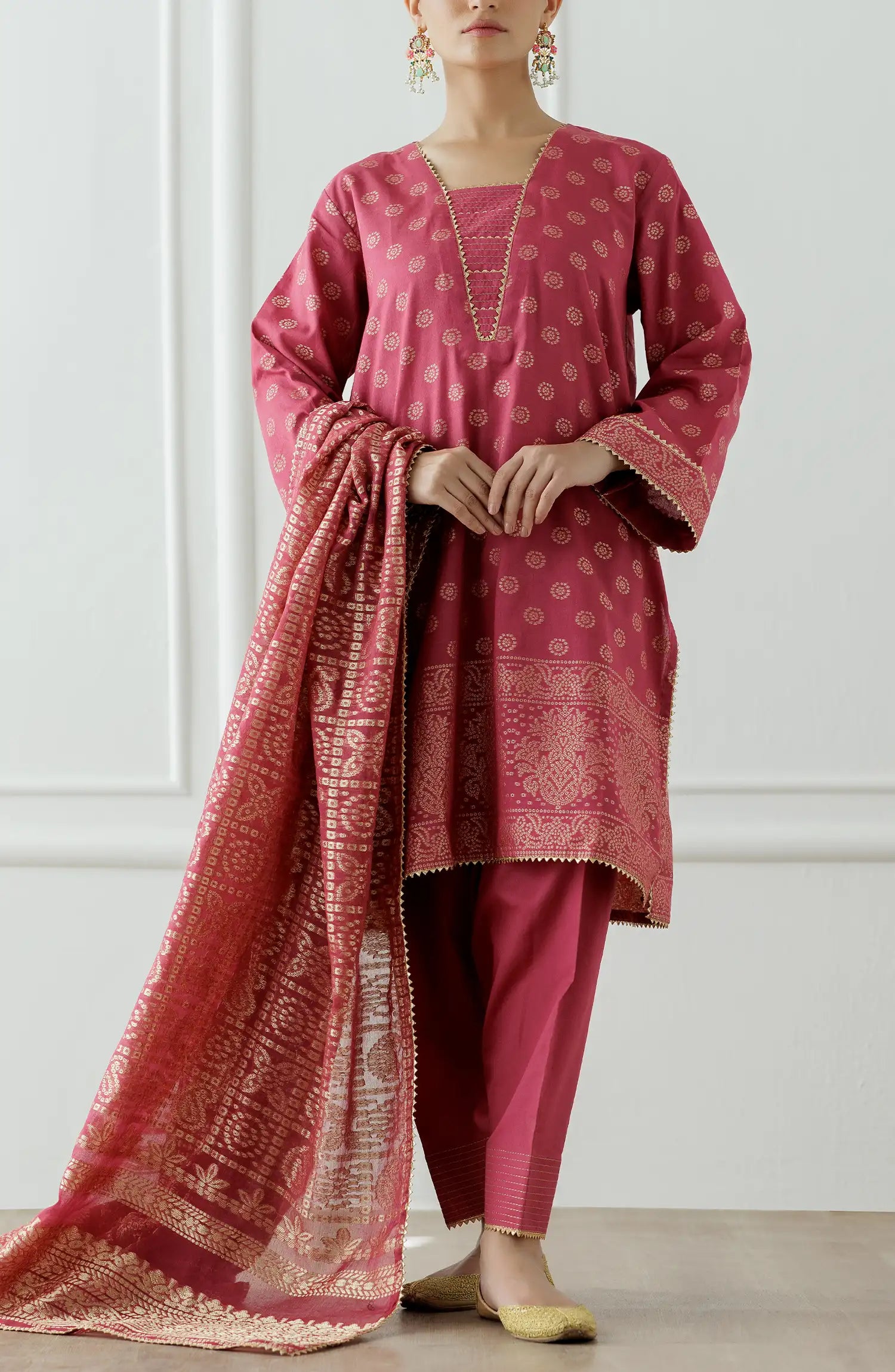 Stitched Printed Lawn Jacquard Shirt Dupatta & Pant - 3 Piece - OTL-25-011